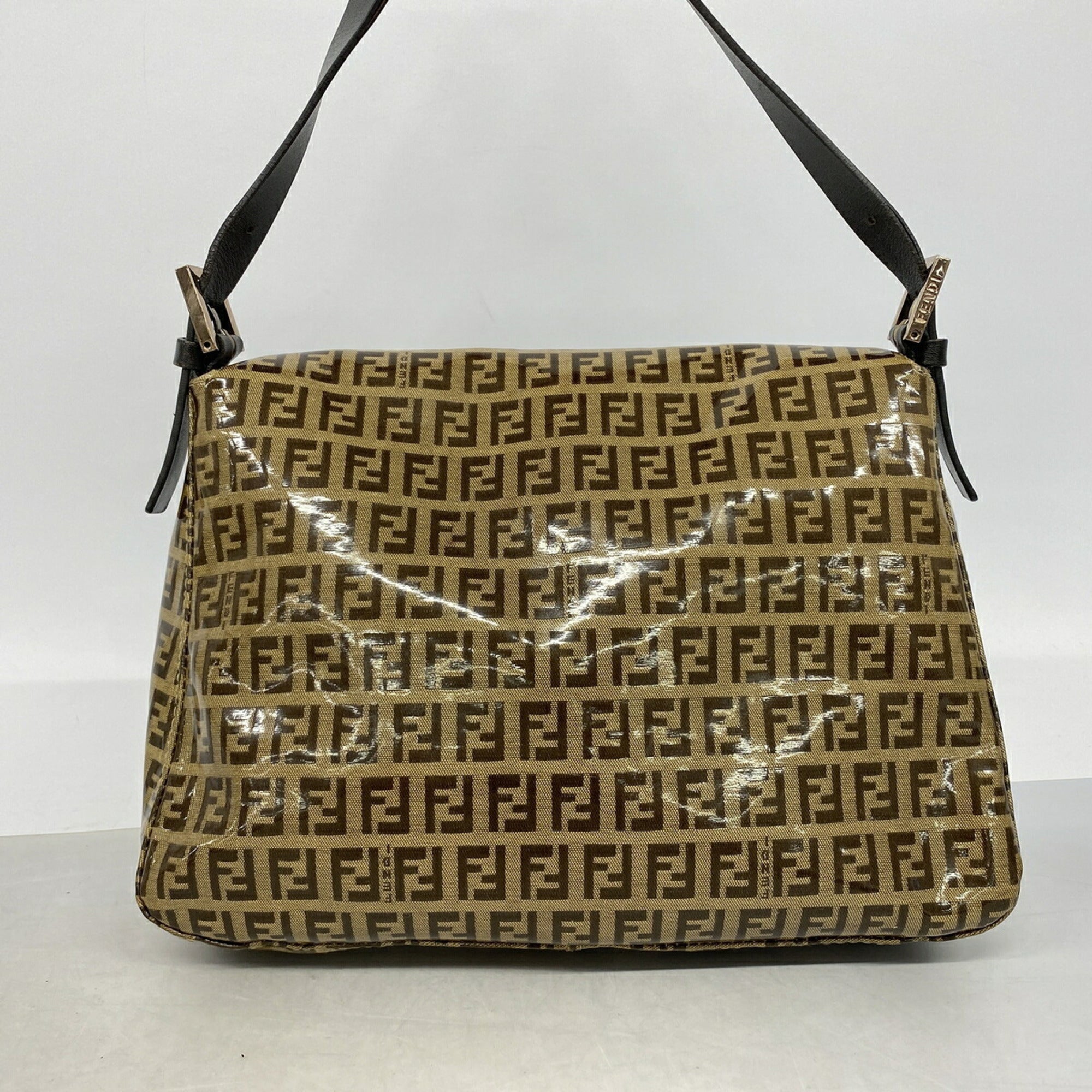 Fendi Beige Brown Coated Canvas Shoulder Bag (Pre-Owned)