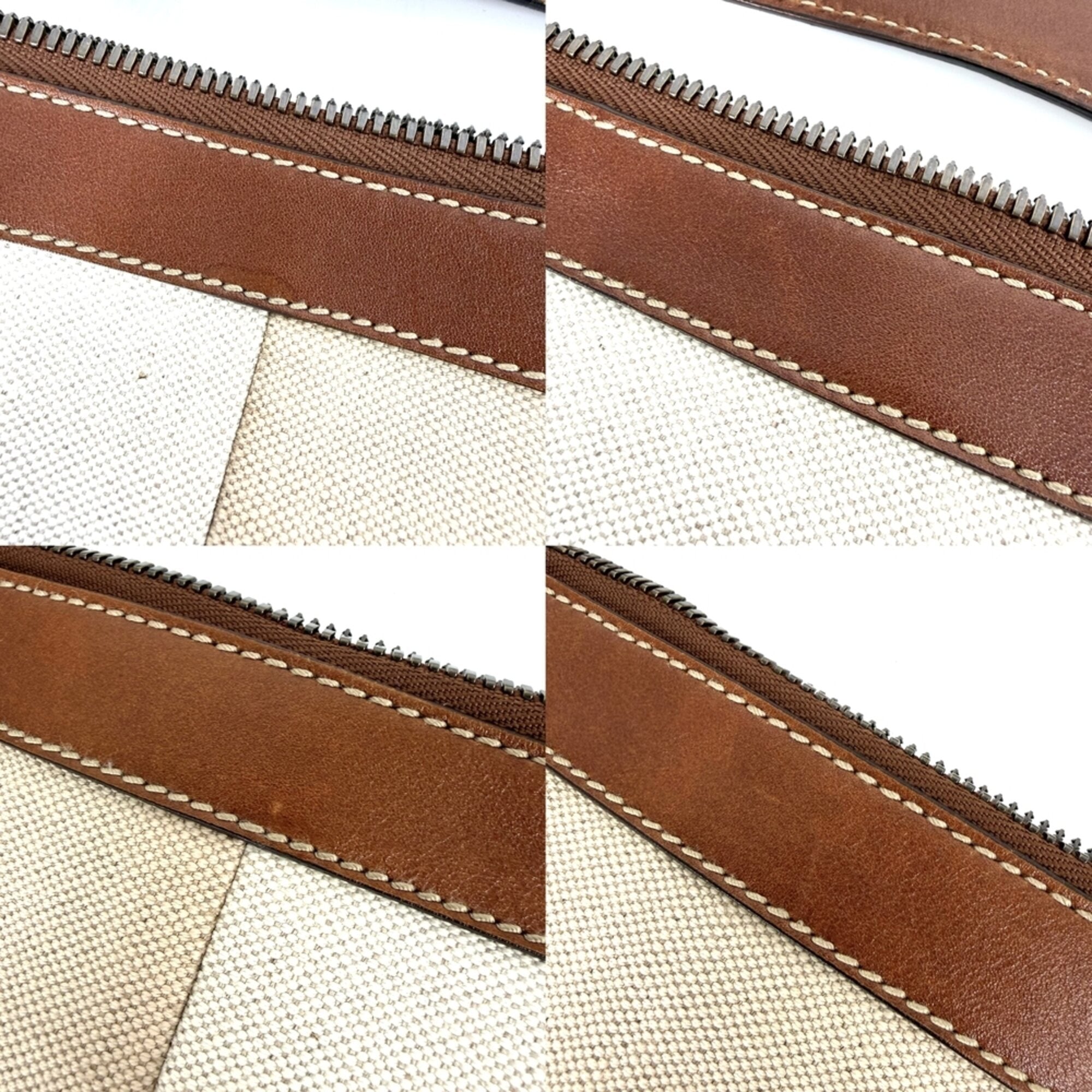 Gucci Beige Beige Brown Brown White Canvas Leather Shoulder Bag (Pre-Owned)