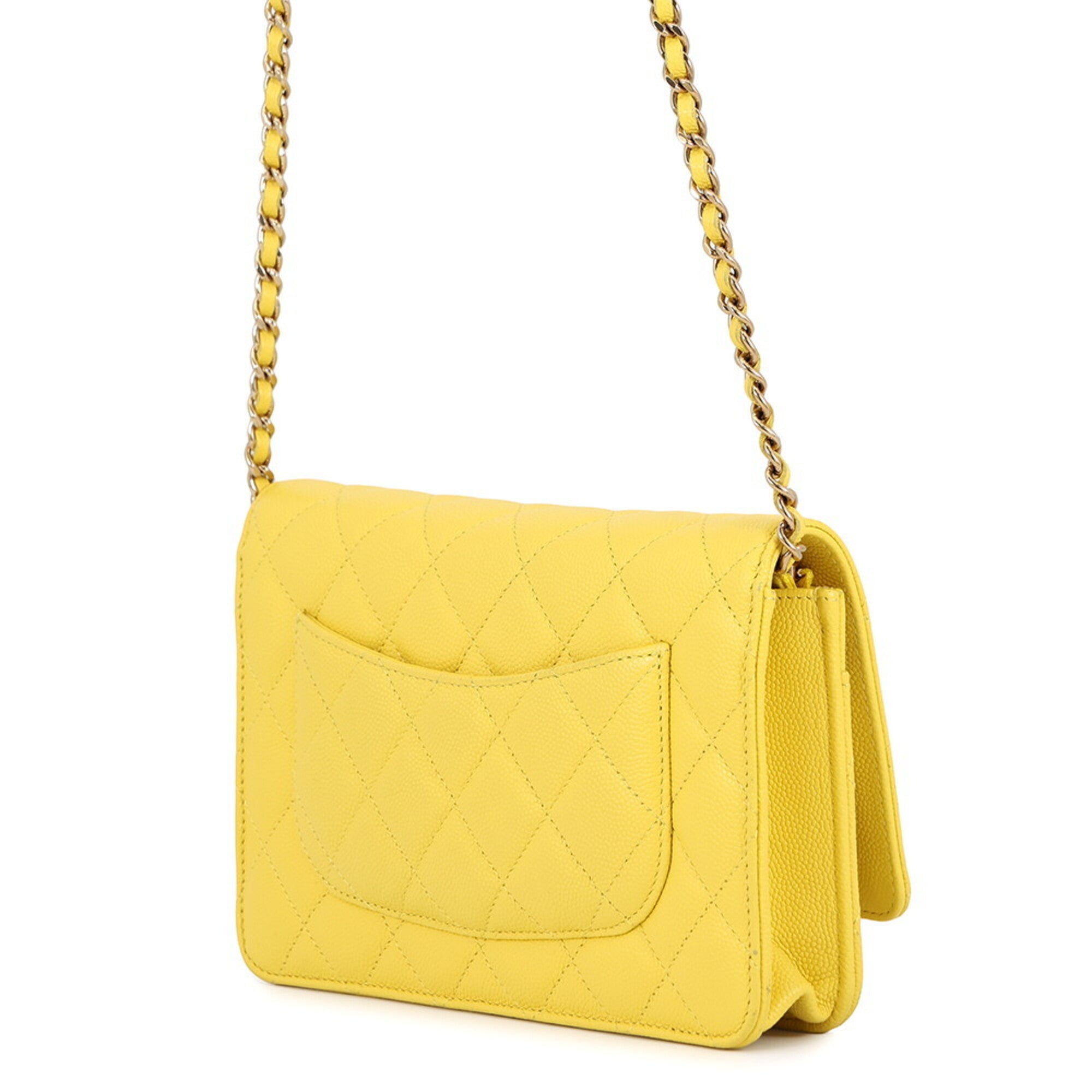 Chanel Yellow Grained Calfskin Chain/Shoulder Wallet (Pre-Owned)