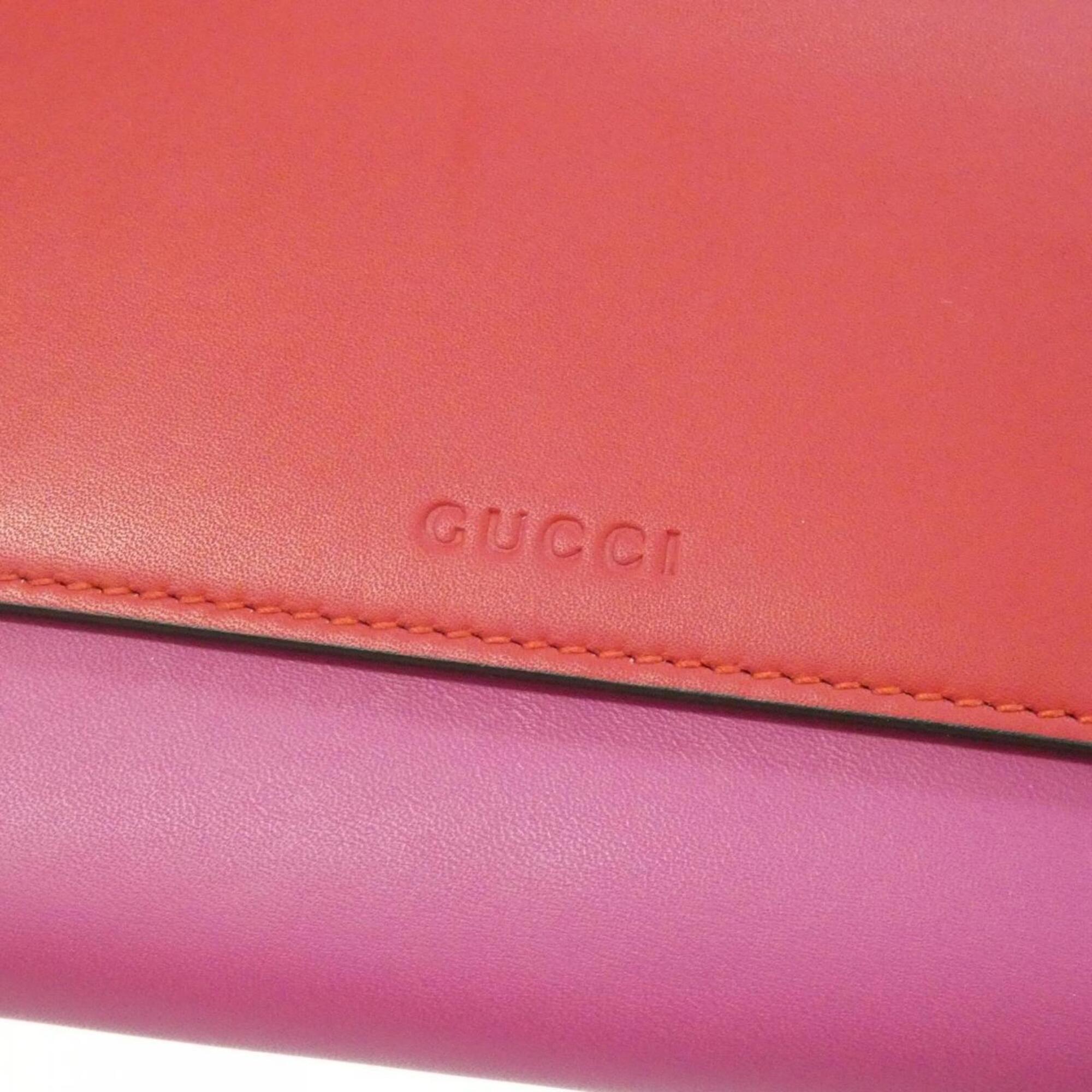 Gucci Pink Red Color Leather Long Wallet (Bi-Fold) (Pre-Owned)