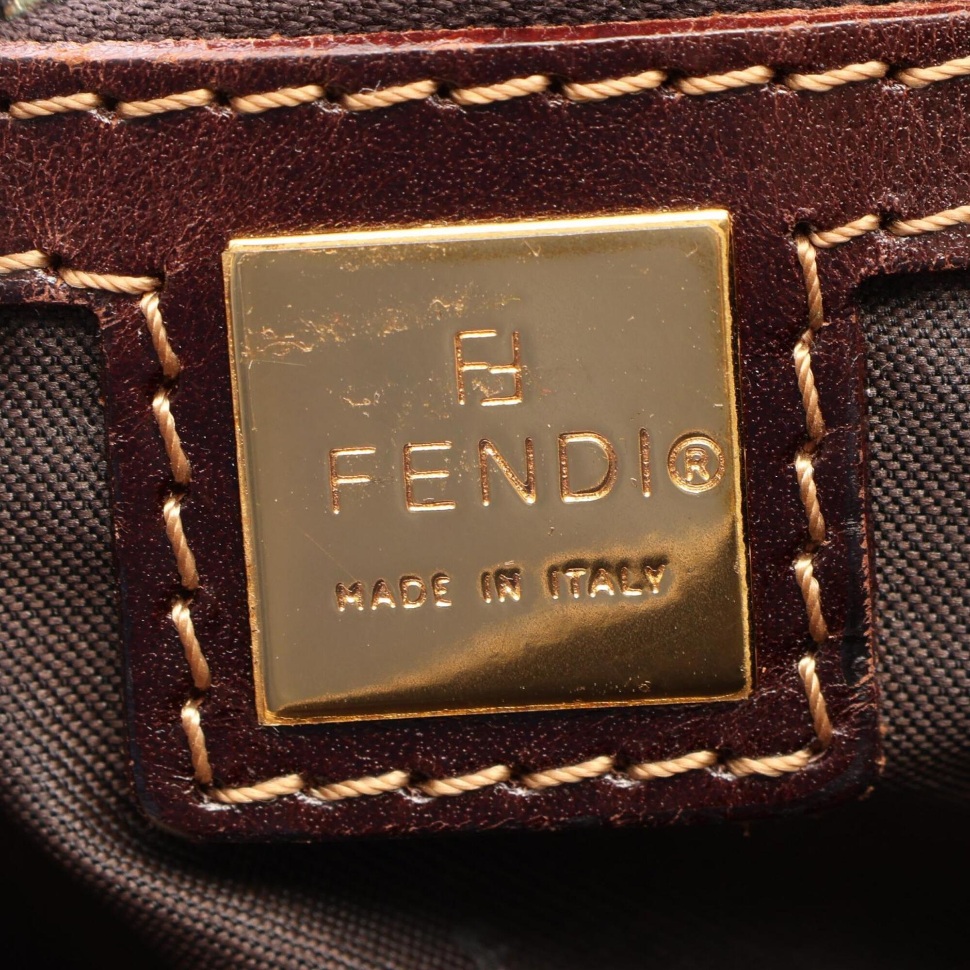 Fendi Beige Brown Canvas Leather Boston Bag Handbag (Pre-Owned)