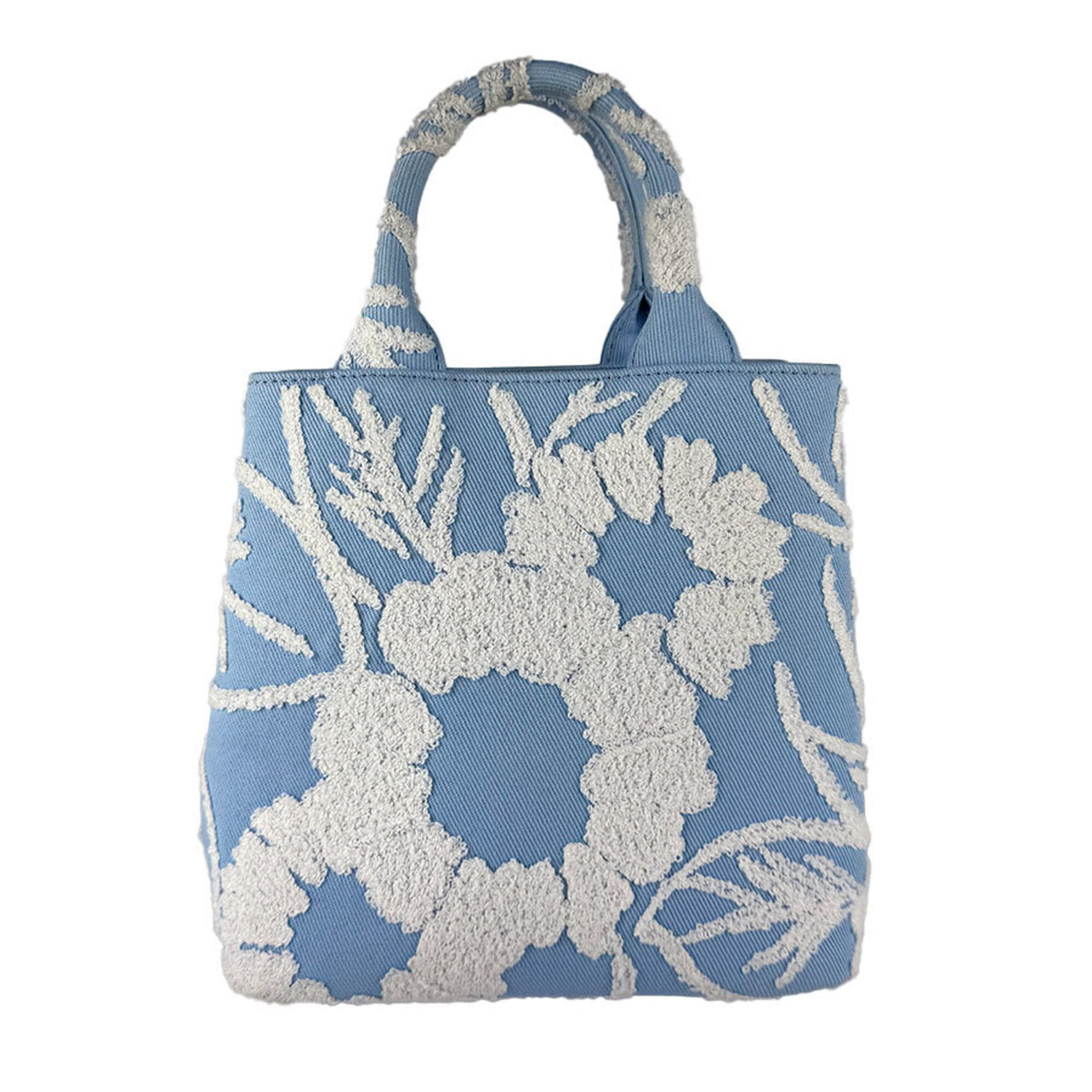 Prada Blue White Canvas Pile Fabric Handbag Shoulder Bag (Pre-Owned)