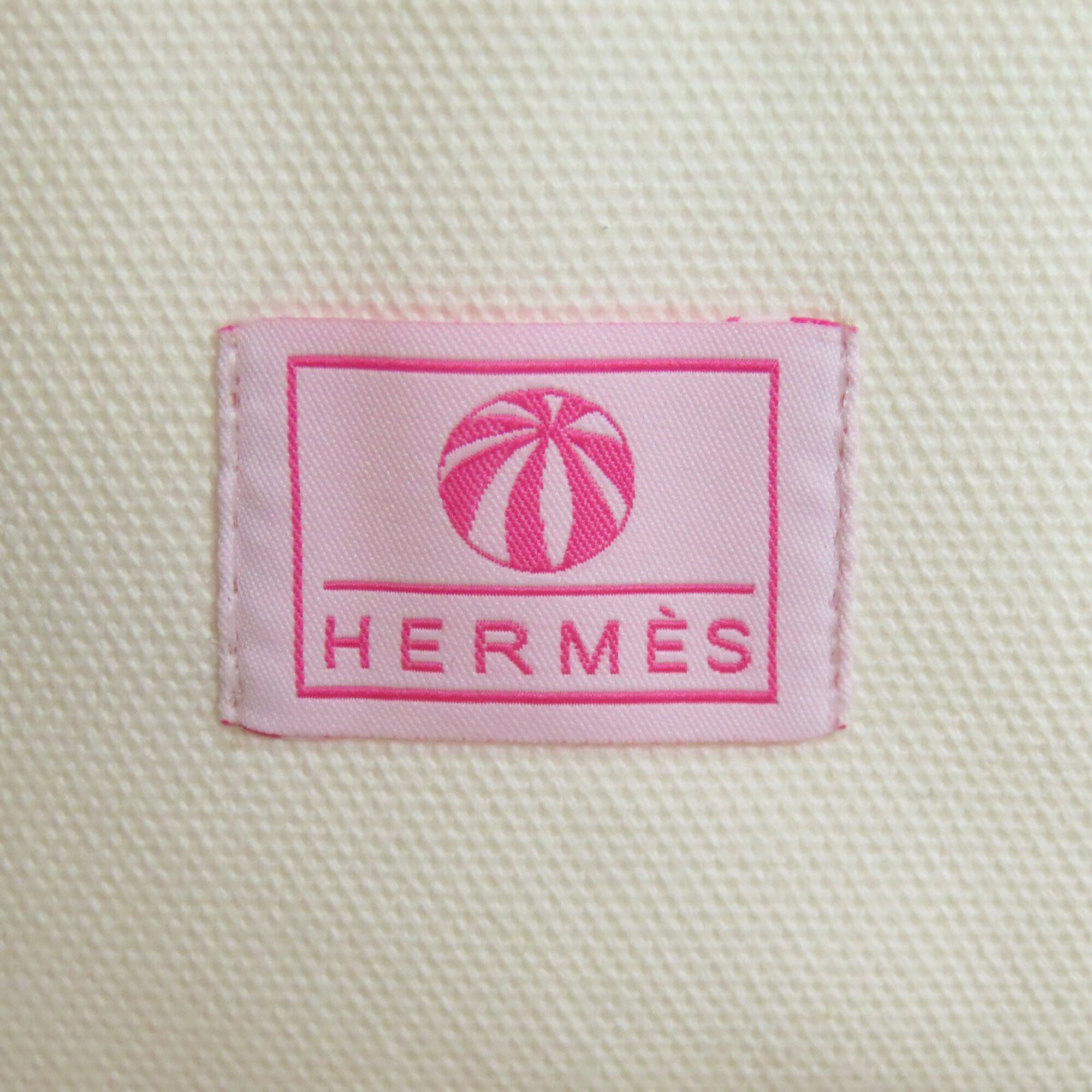 Hermes Red Color White Canvas Tote Bag (Pre-Owned)