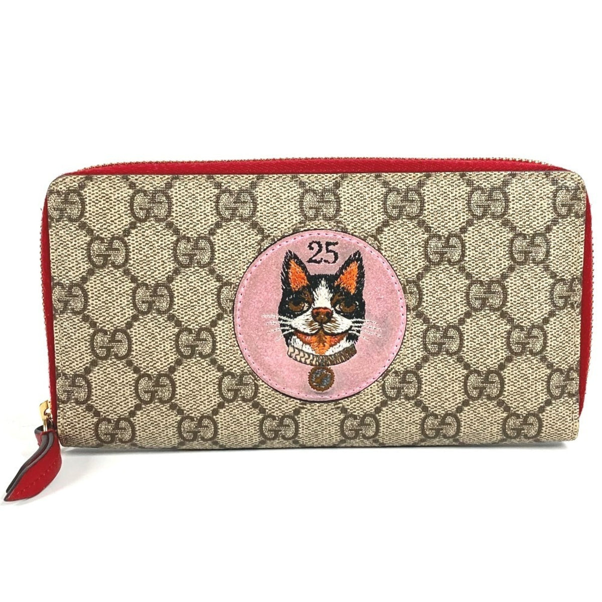 Gucci Beige Red Color Gg Supreme Long Wallet (Bi-Fold) (Pre-Owned)