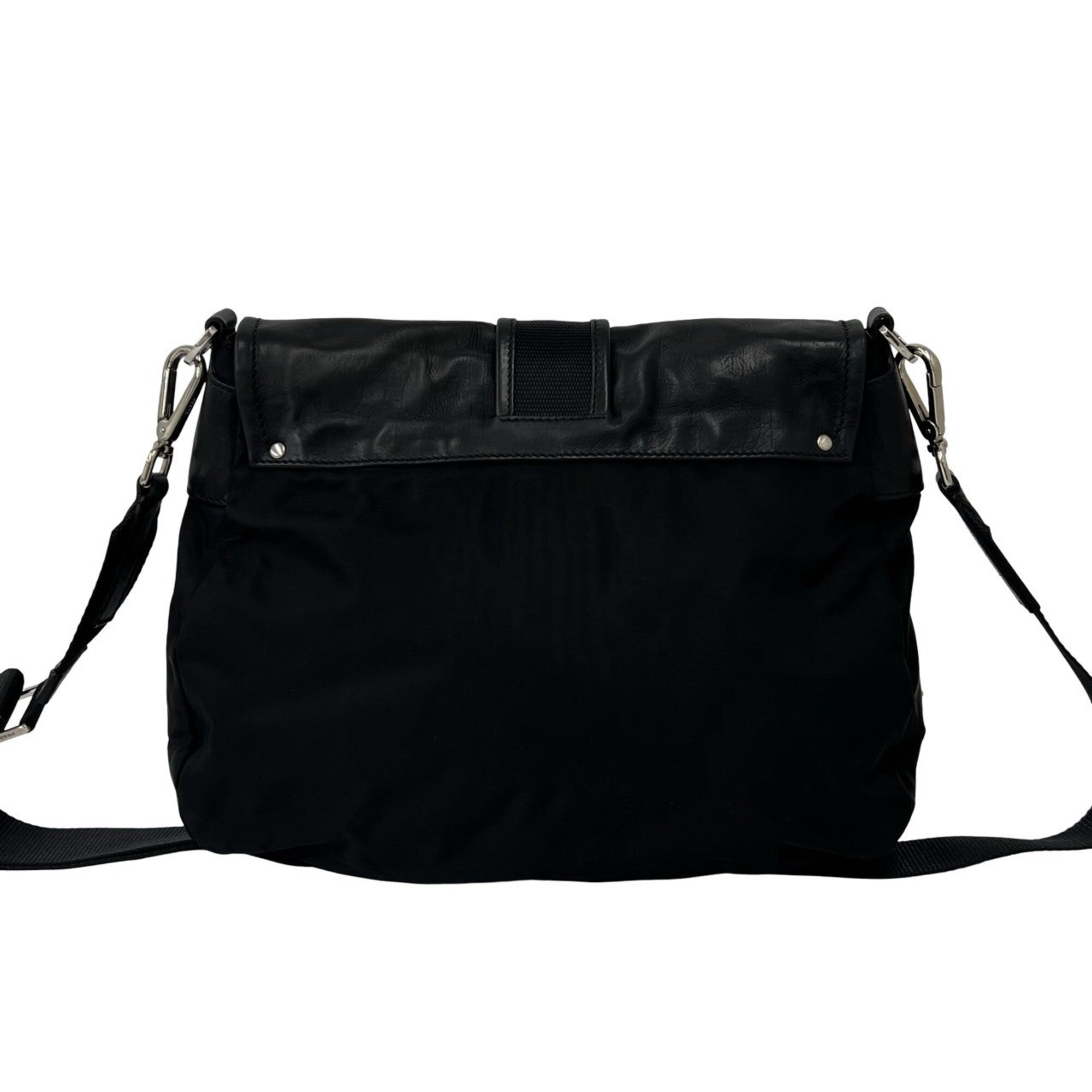 Prada Black Nylon Leather Crossbody Bag Shoulder Bag (Pre-Owned)