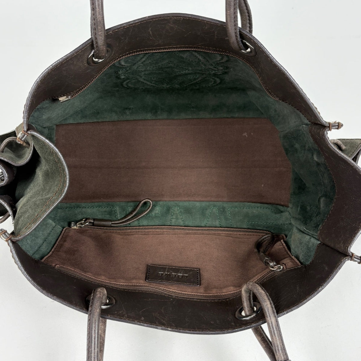 Loewe Brown Green Suede Leather Shoulder Bag (Pre-Owned)