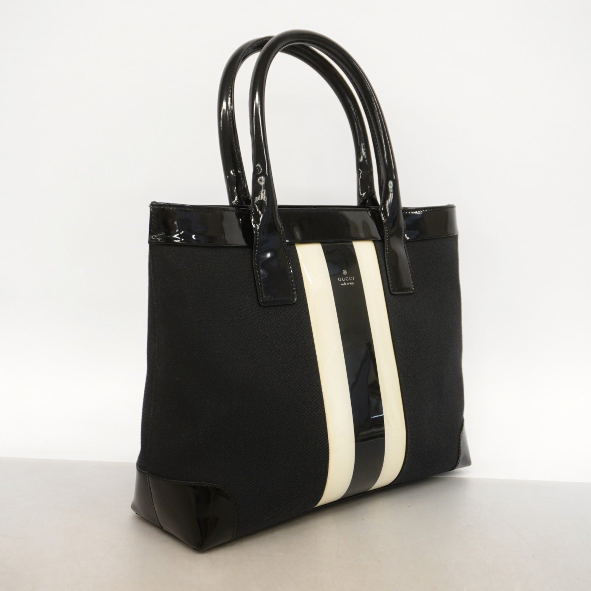 Gucci Black White Canvas Handbag (Pre-Owned)