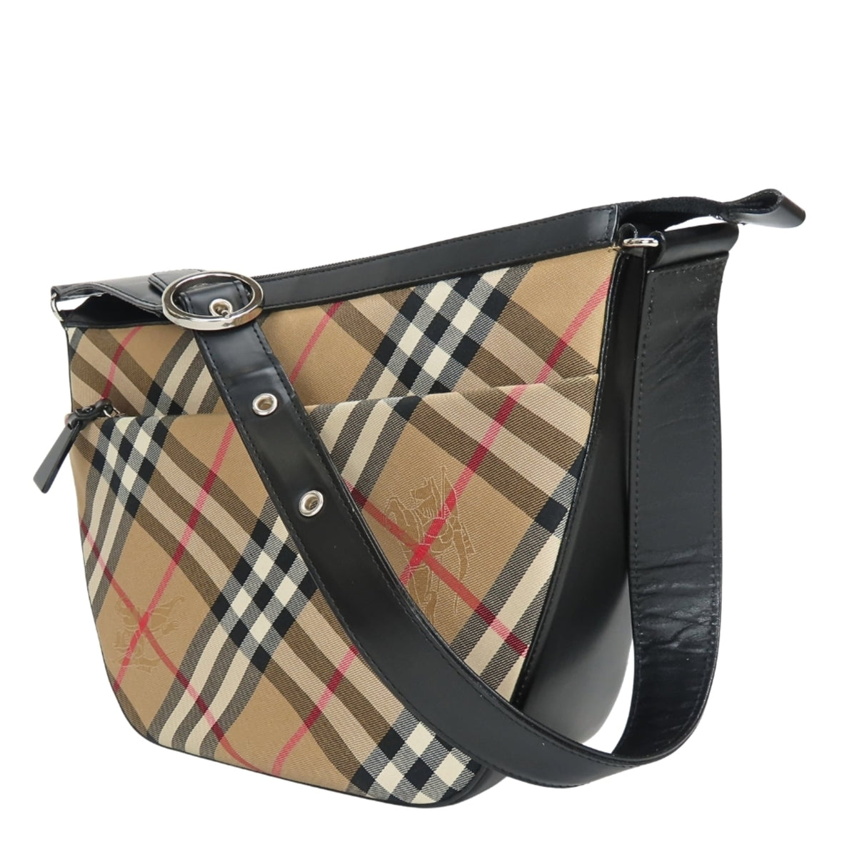 Burberry Beige Black Canvas Leather Shoulder Bag (Pre-Owned)