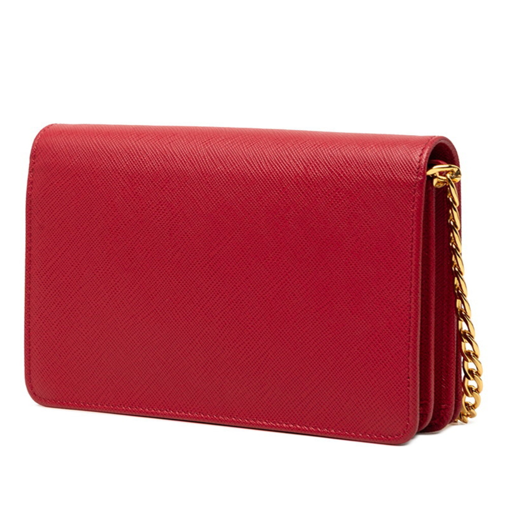 Prada Saffiano Red Color Leather Chain/Shoulder Wallet (Pre-Owned)