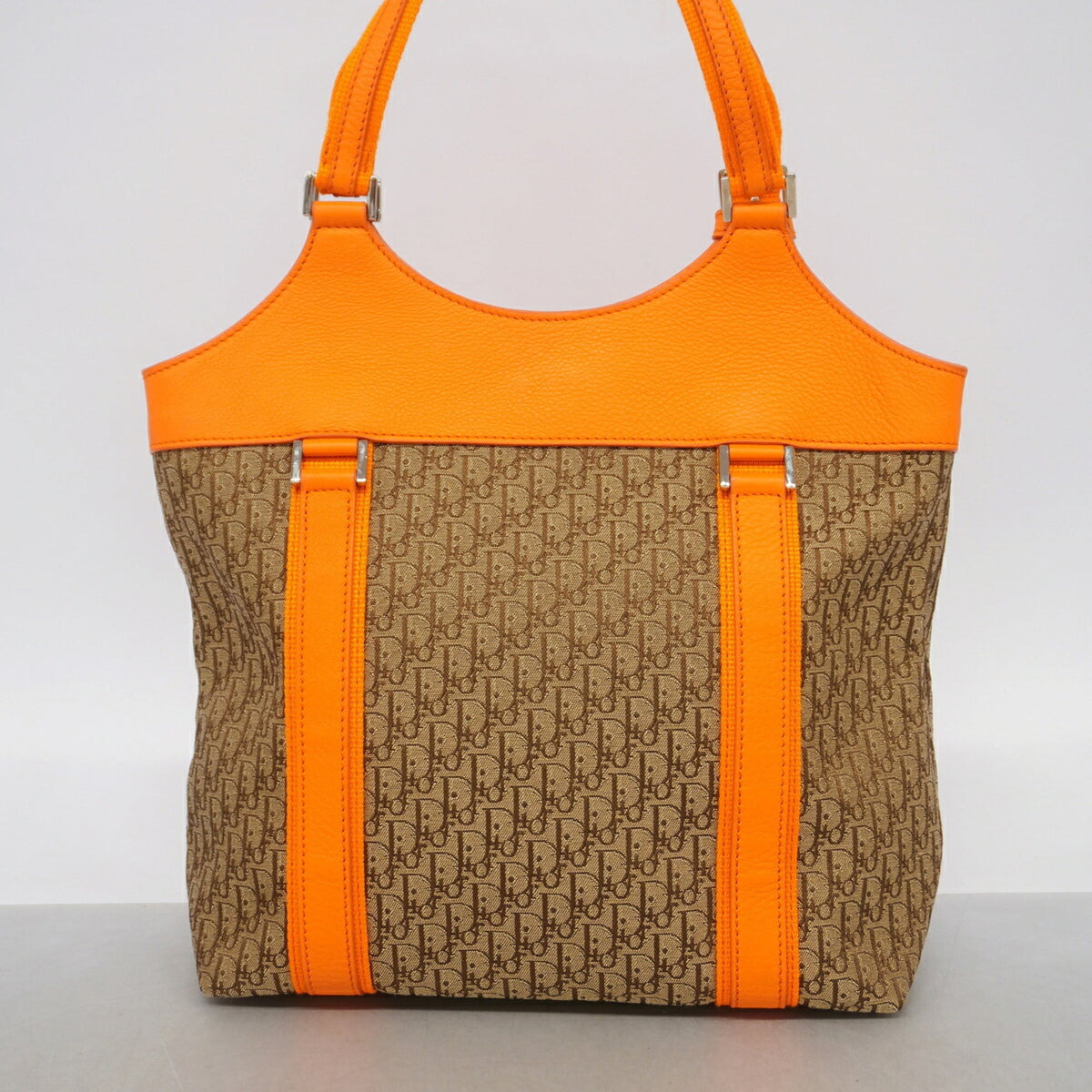 Christian Dior Brown Orange Canvas Leather Handbag (Pre-Owned)