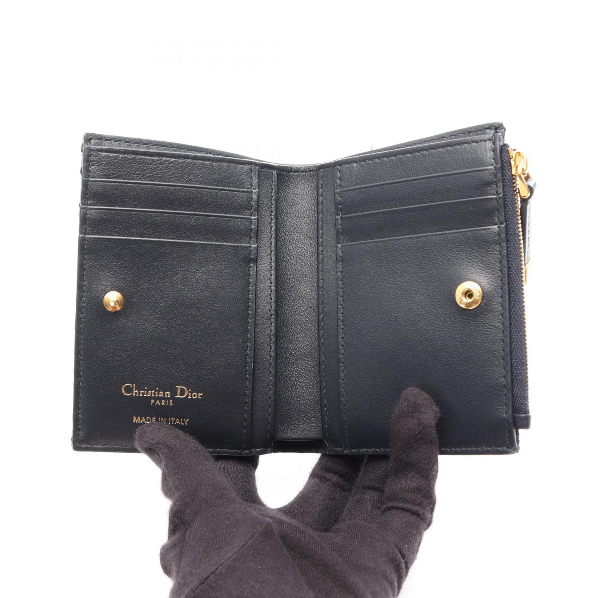 Christian Dior Beige Navy Leather Canvas Wallet (Bi-Fold) (Pre-Owned)