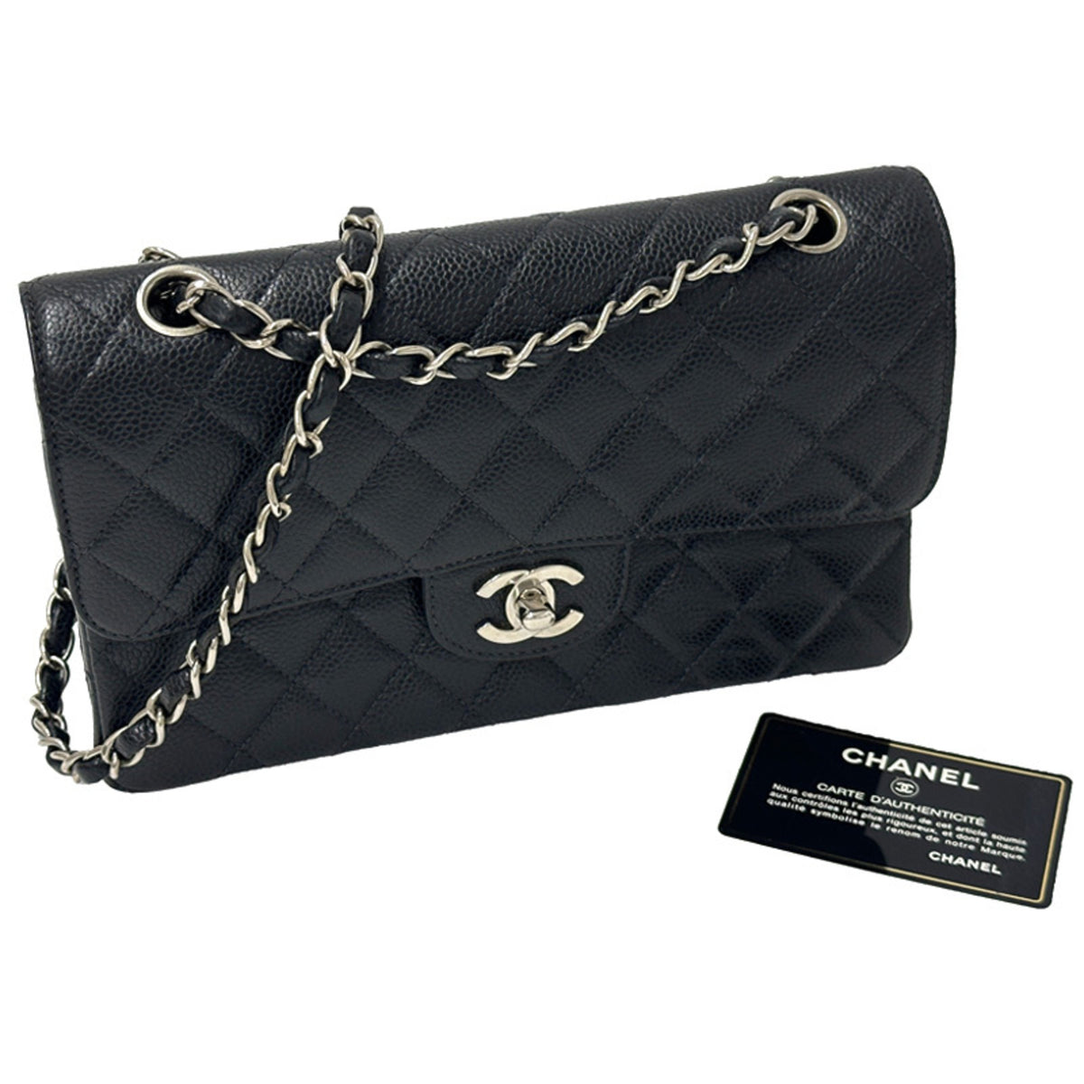 Chanel Black Grained Calfskin Handbag Shoulder Bag (Pre-Owned)