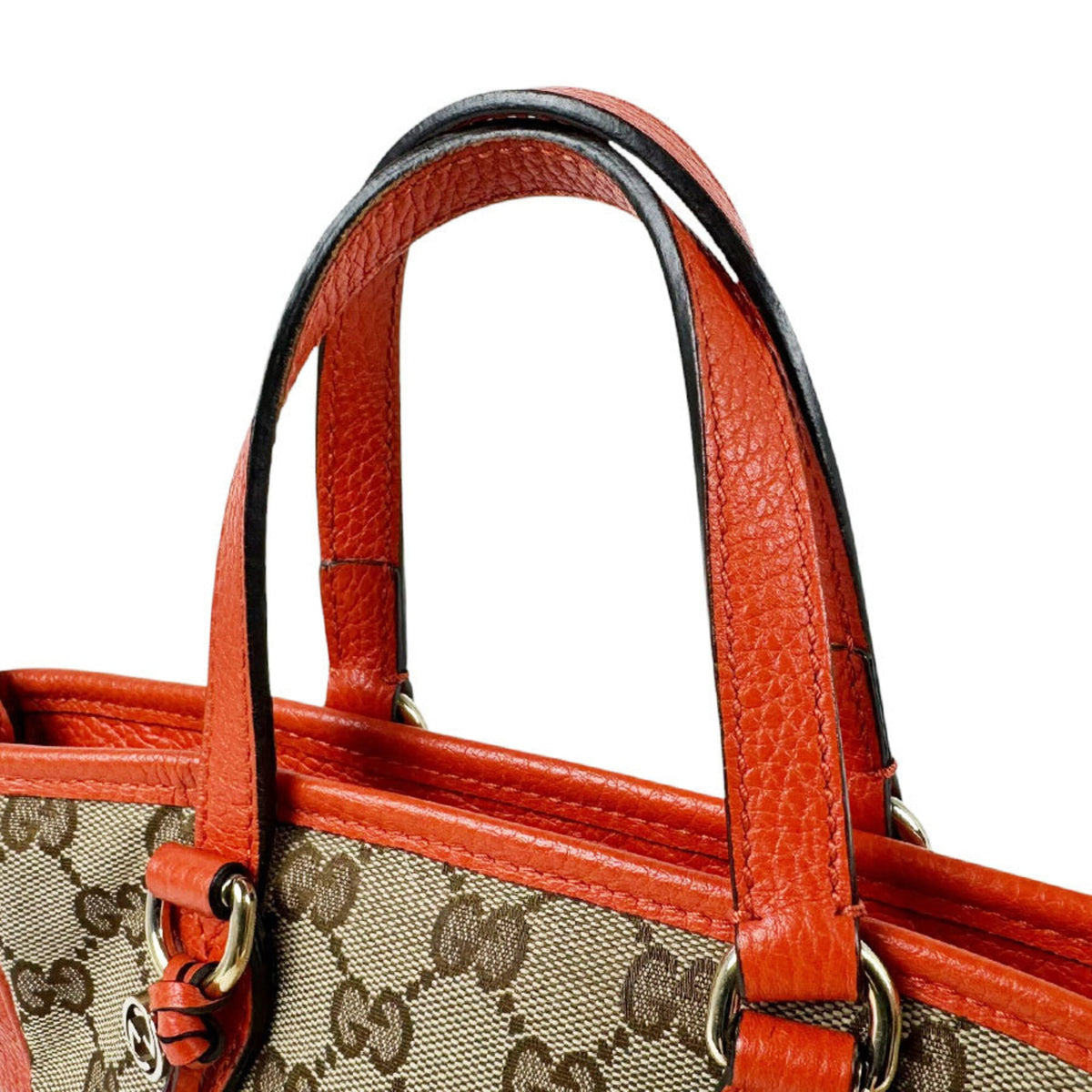 Gucci Brown Orange Gg Canvas Leather Handbag Shoulder Bag (Pre-Owned)