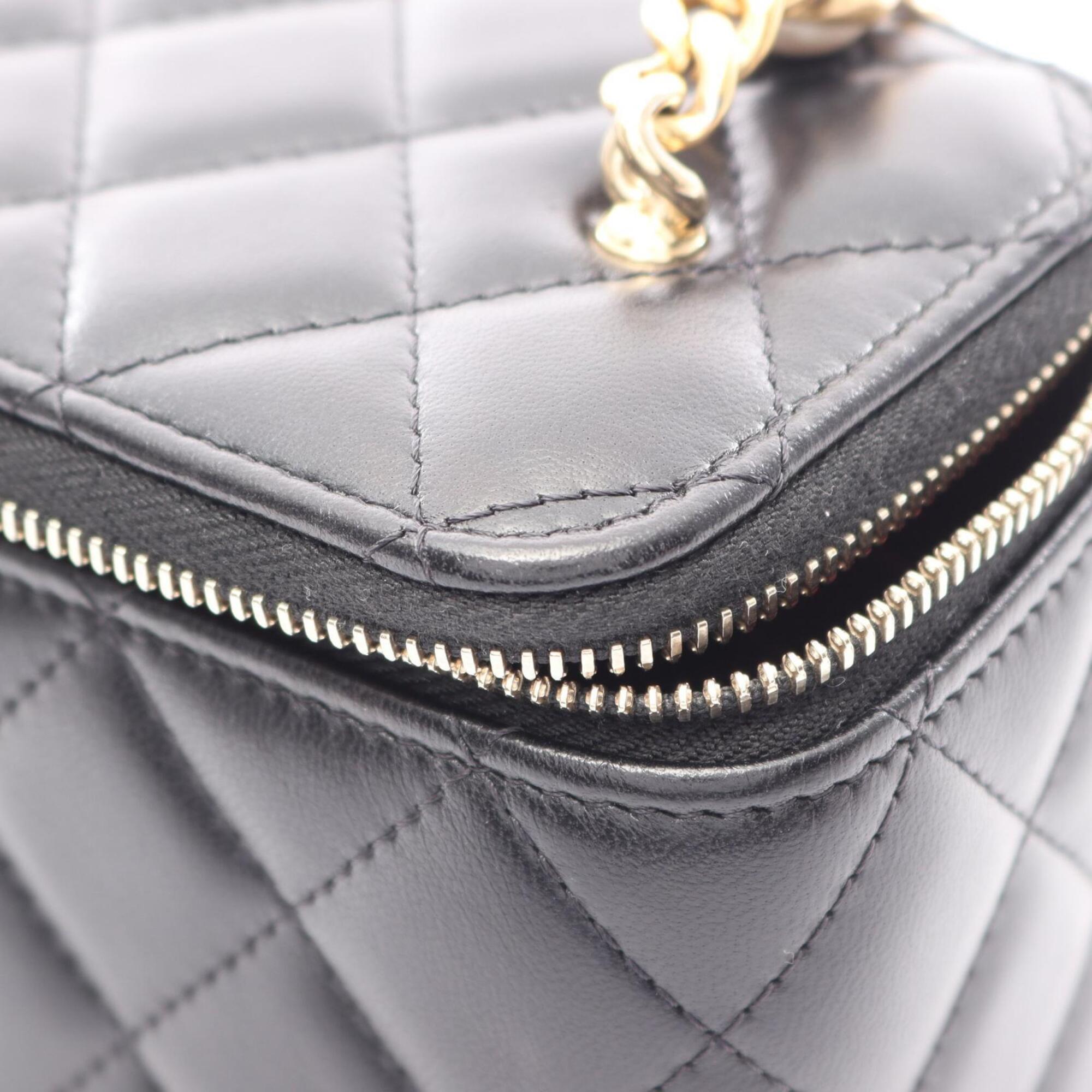 Chanel Black Leather Handbag Shoulder Bag Vanity Bag (Pre-Owned)