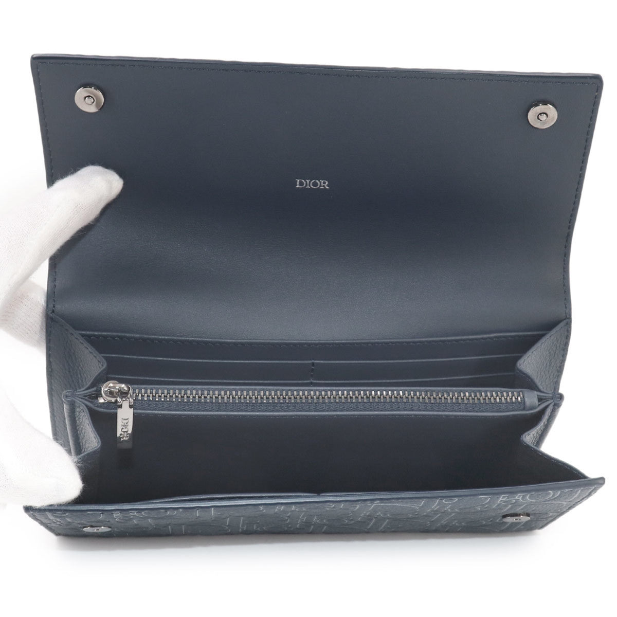 Christian Dior Blue Navy Leather Long Wallet (Bi-Fold) (Pre-Owned)