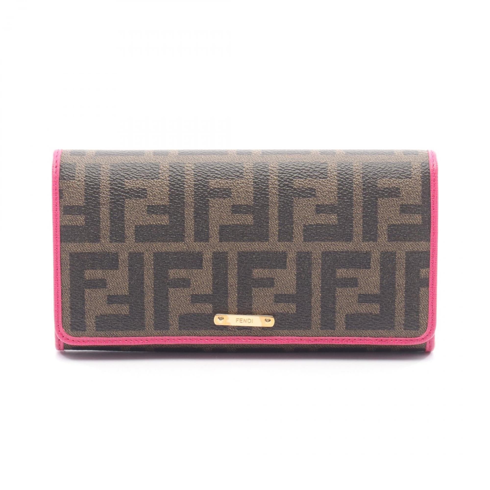 Fendi Black Brown Pink Leather Pvc Long Wallet (Bi-Fold) (Pre-Owned)