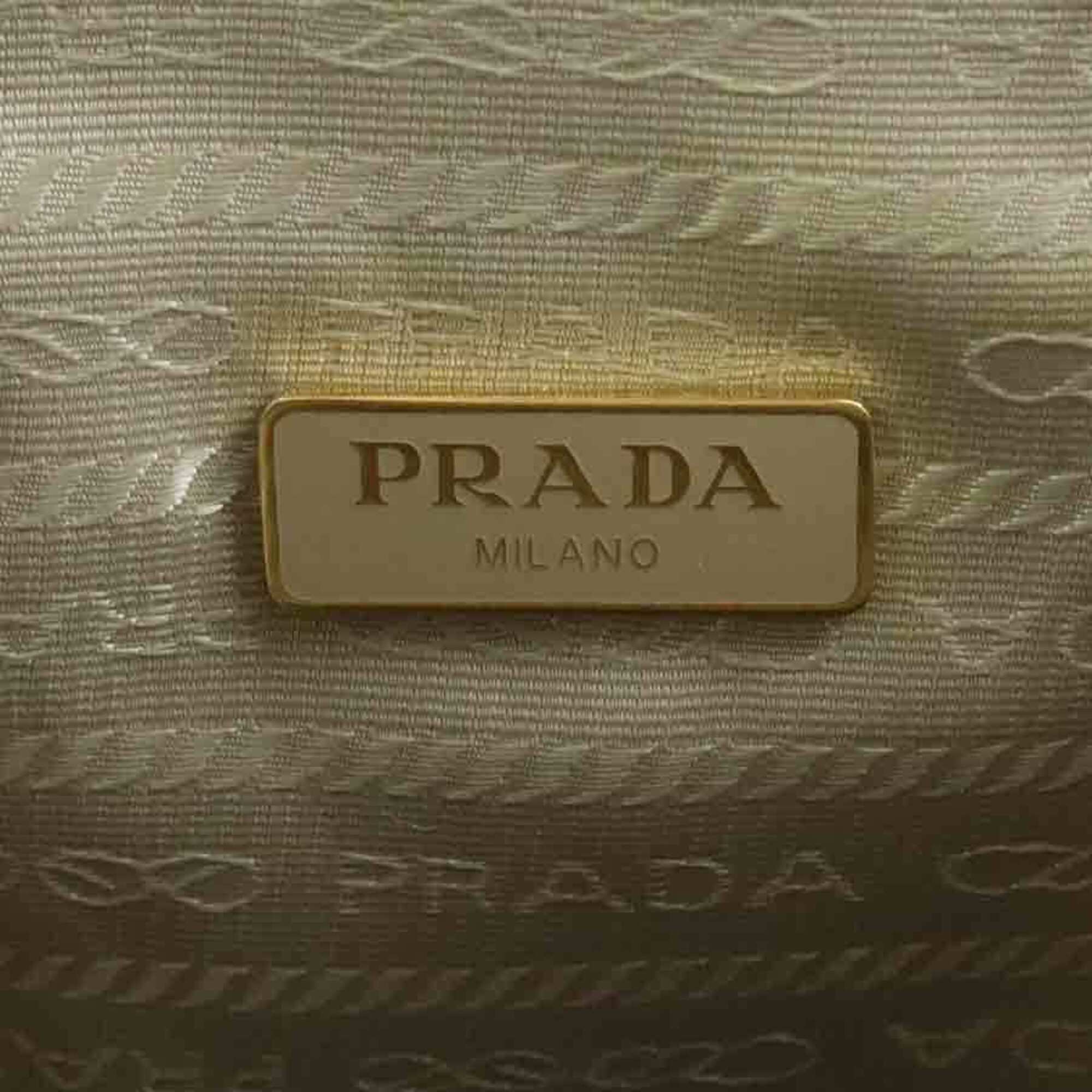 Prada Brown White Canvas Leather Handbag Shoulder Bag (Pre-Owned)