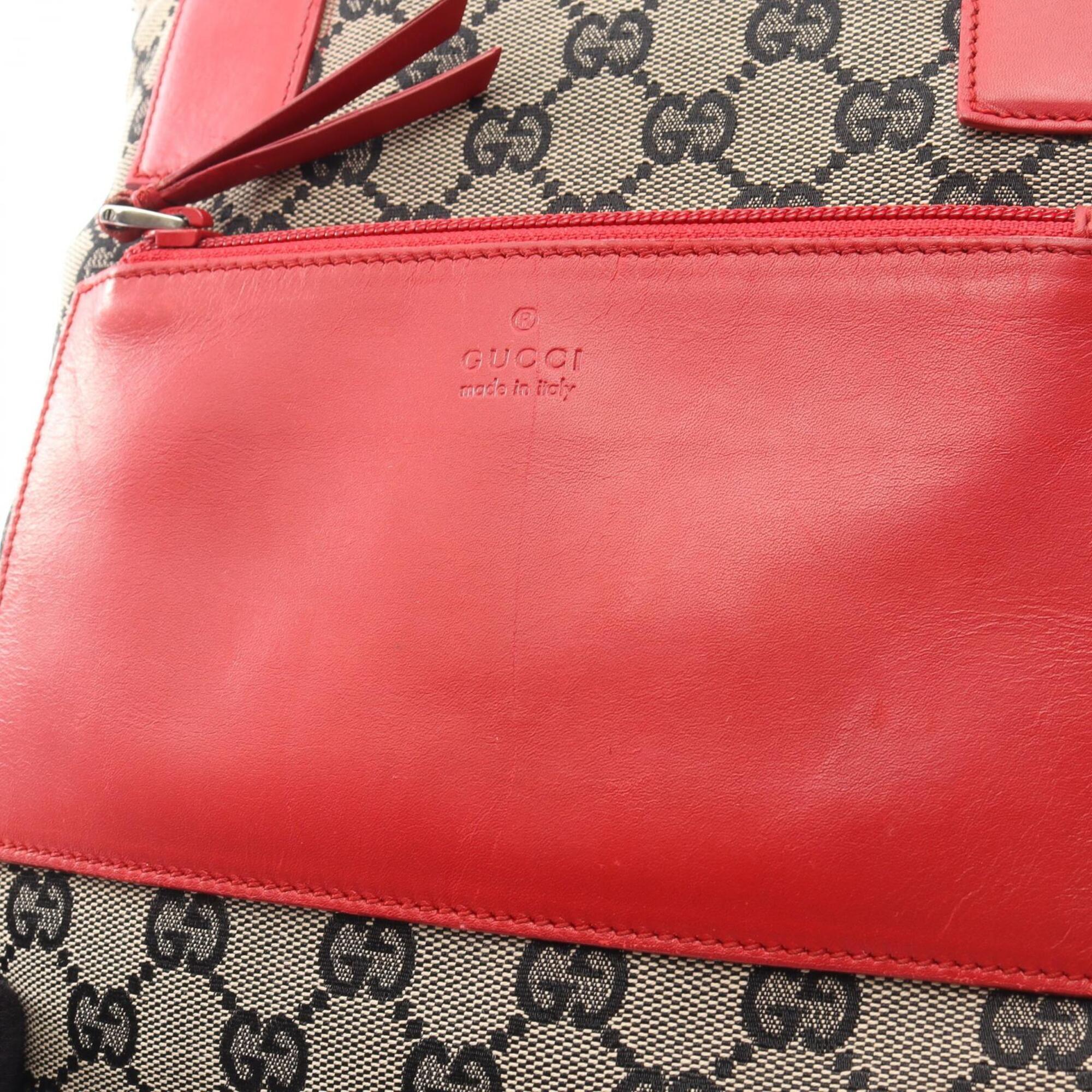 Gucci Beige Navy Red Color Canvas Leather Handbag Tote Bag (Pre-Owned)