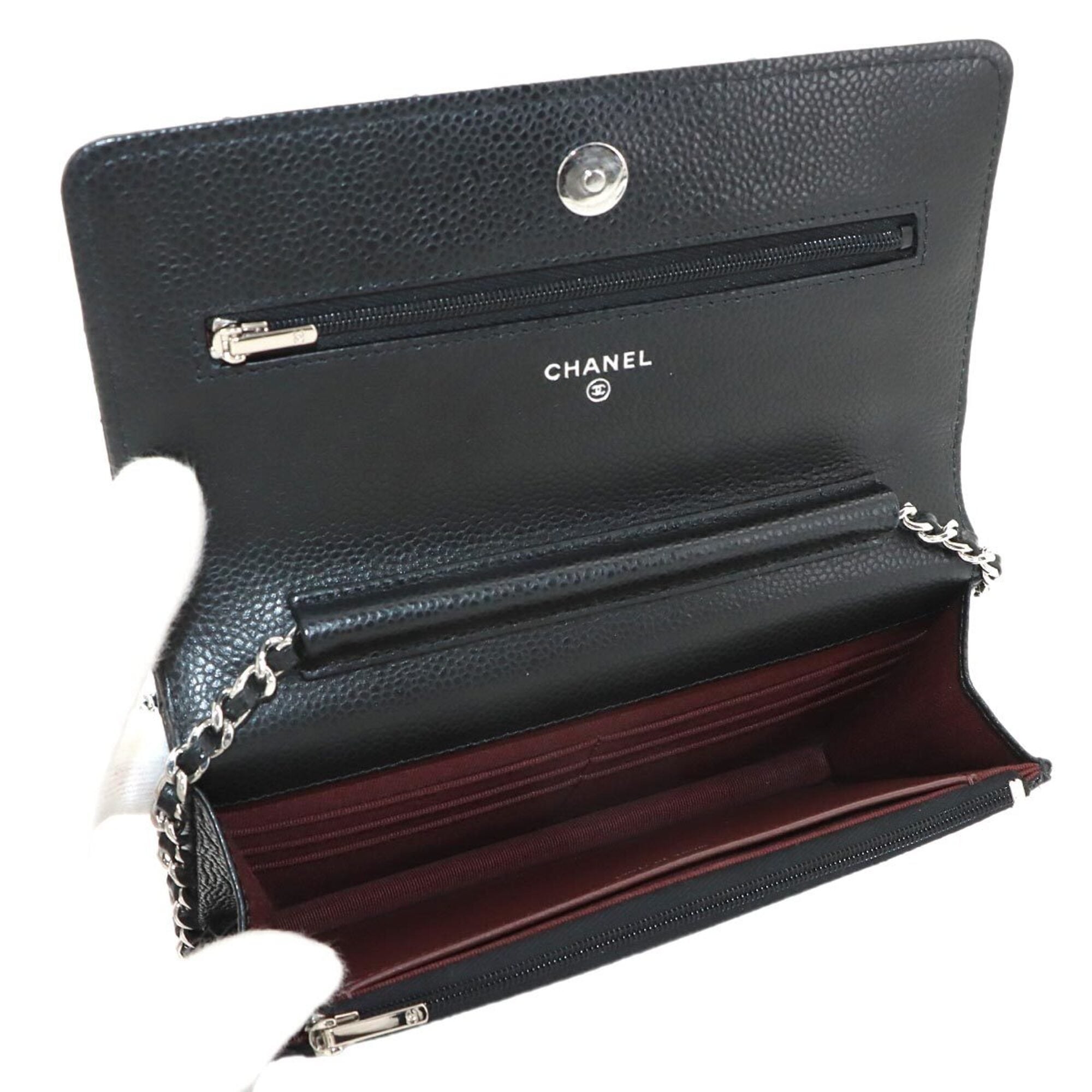 Chanel Black Grained Calfskin Chain/Shoulder Wallet (Pre-Owned)