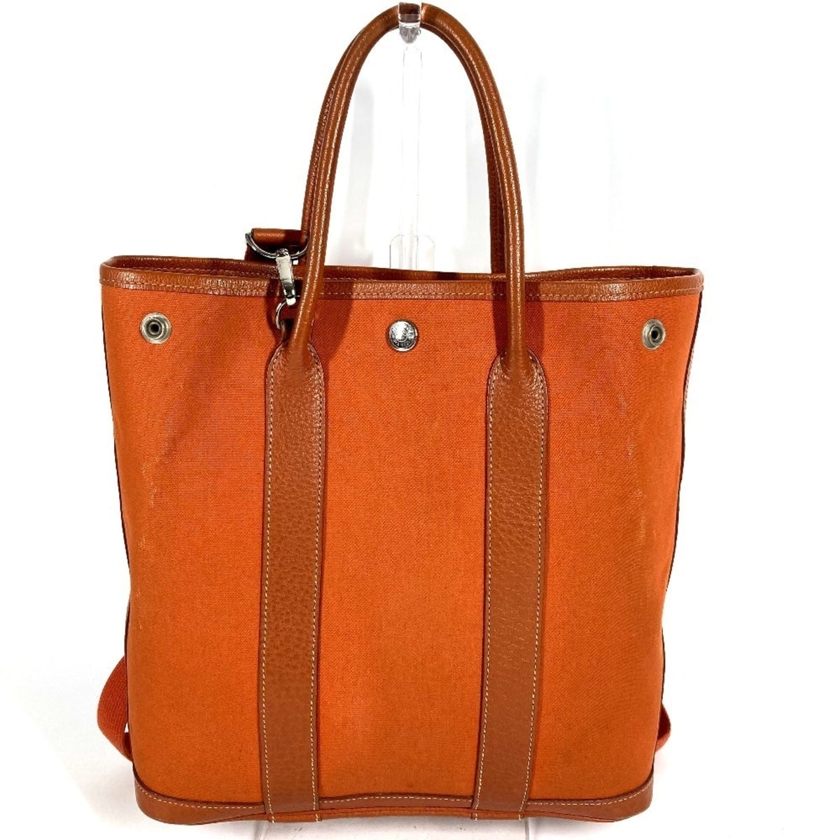 Hermes Garden Orange Leather Canvas Shoulder Bag Tote Bag (Pre-Owned)