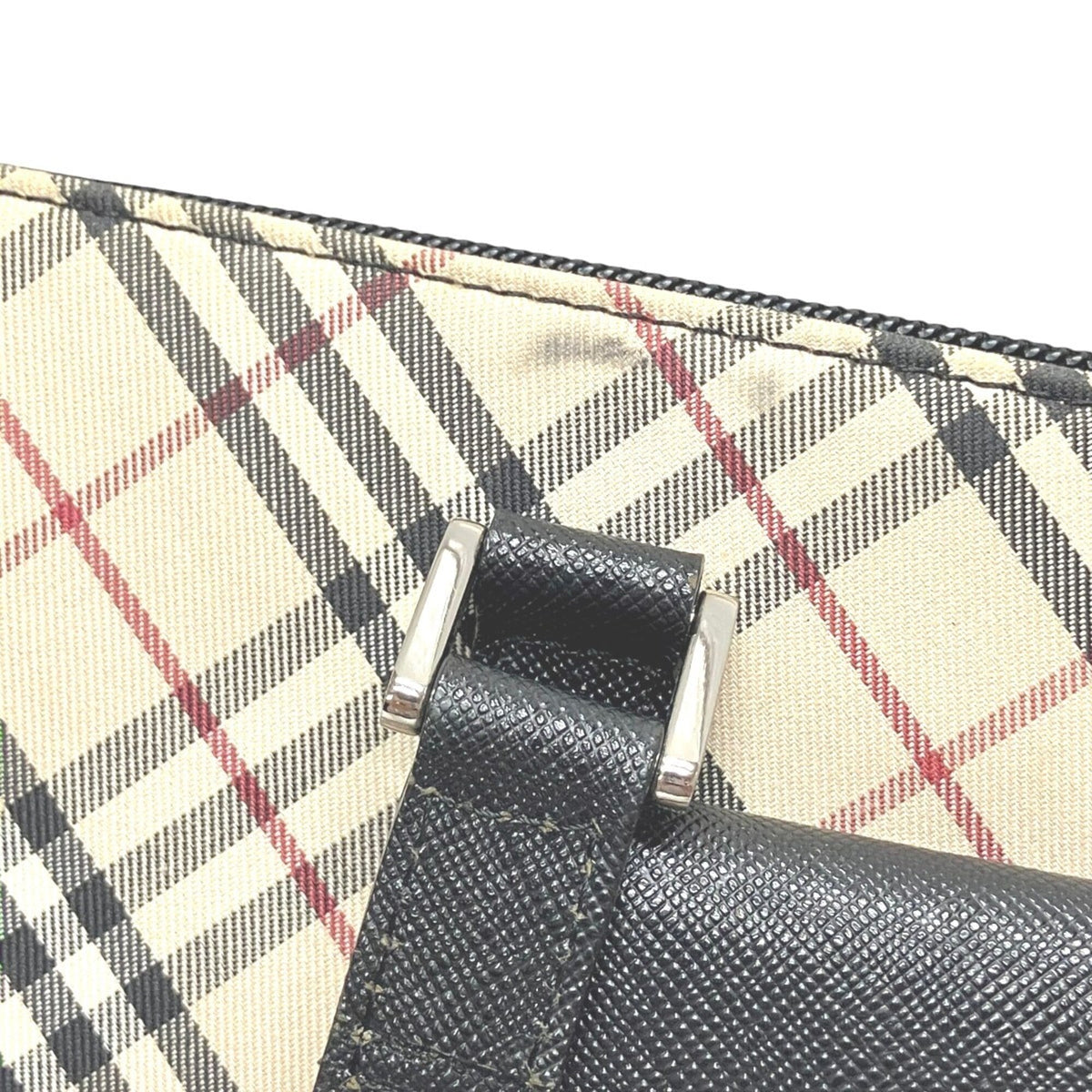 Burberry Beige Black Canvas Leather Tote Bag (Pre-Owned)