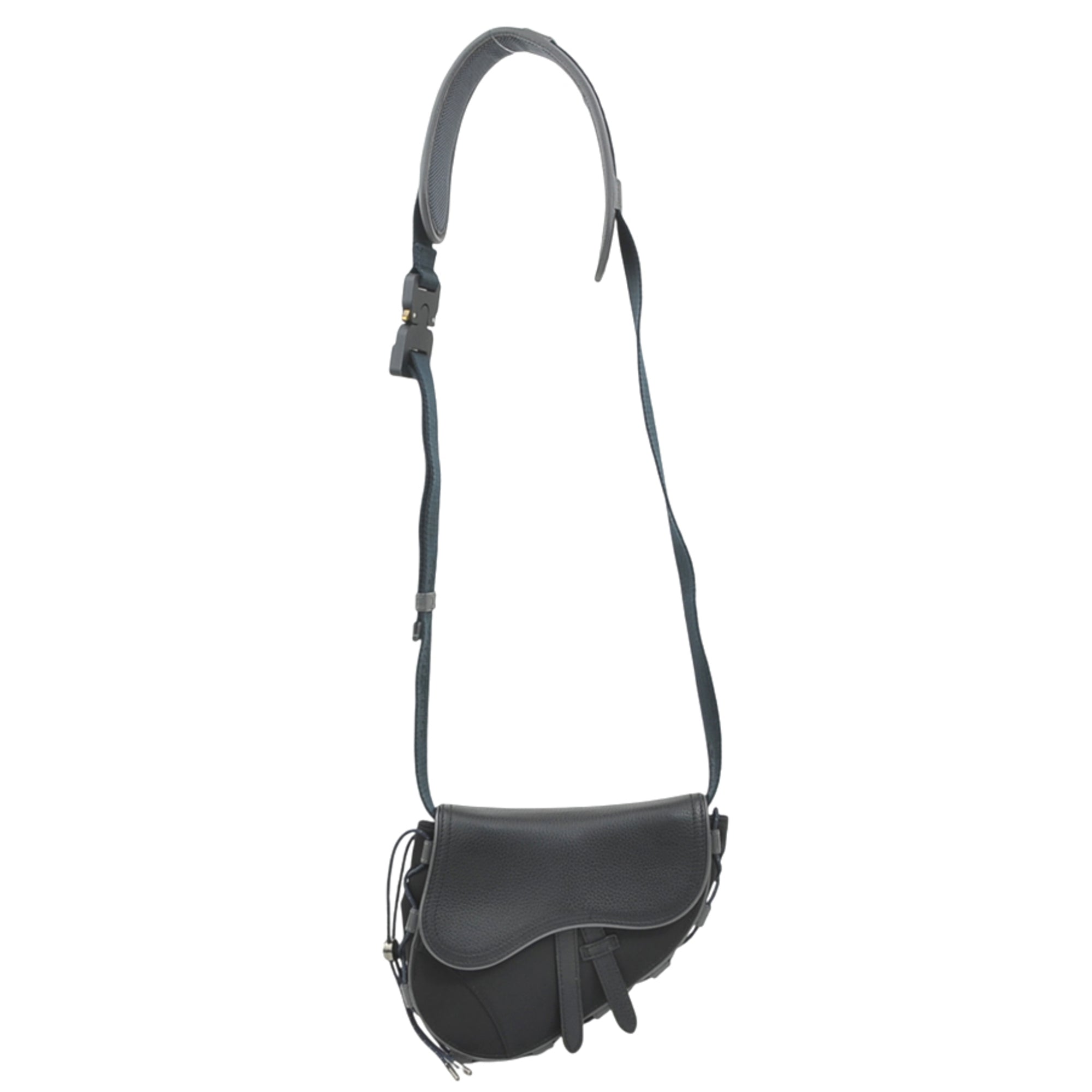 Christian Dior Black Navy Leather Nylon Saddle Bag Shoulder Bag (Pre-Owned)