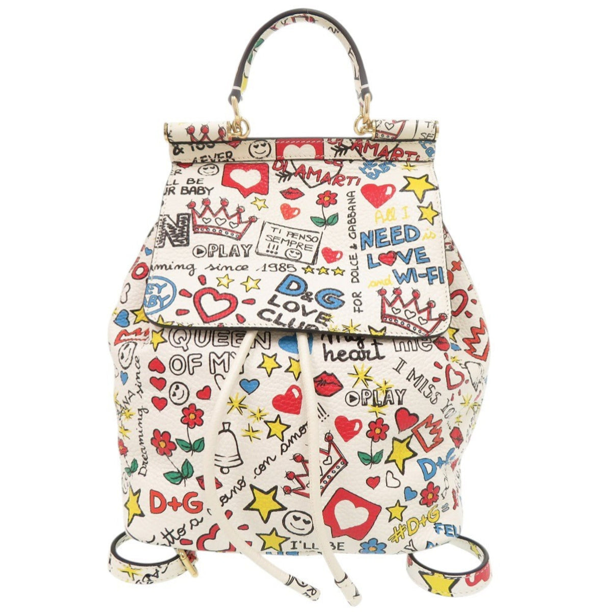 Dolce & Gabbana Sicily Multi-Color White Leather Backpack (Pre-Owned)