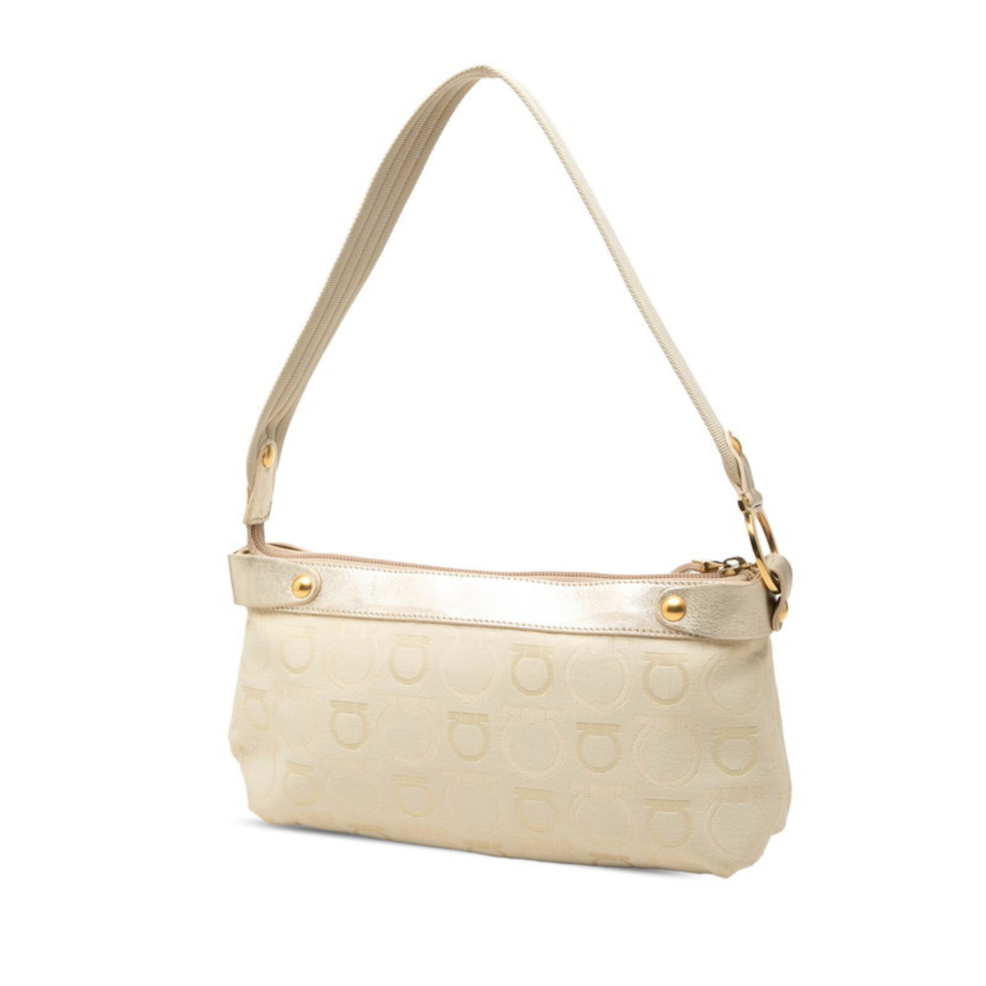 Salvatore Ferragamo Gold Ivory Canvas Leather Handbag Shoulder Bag (Pre-Owned)