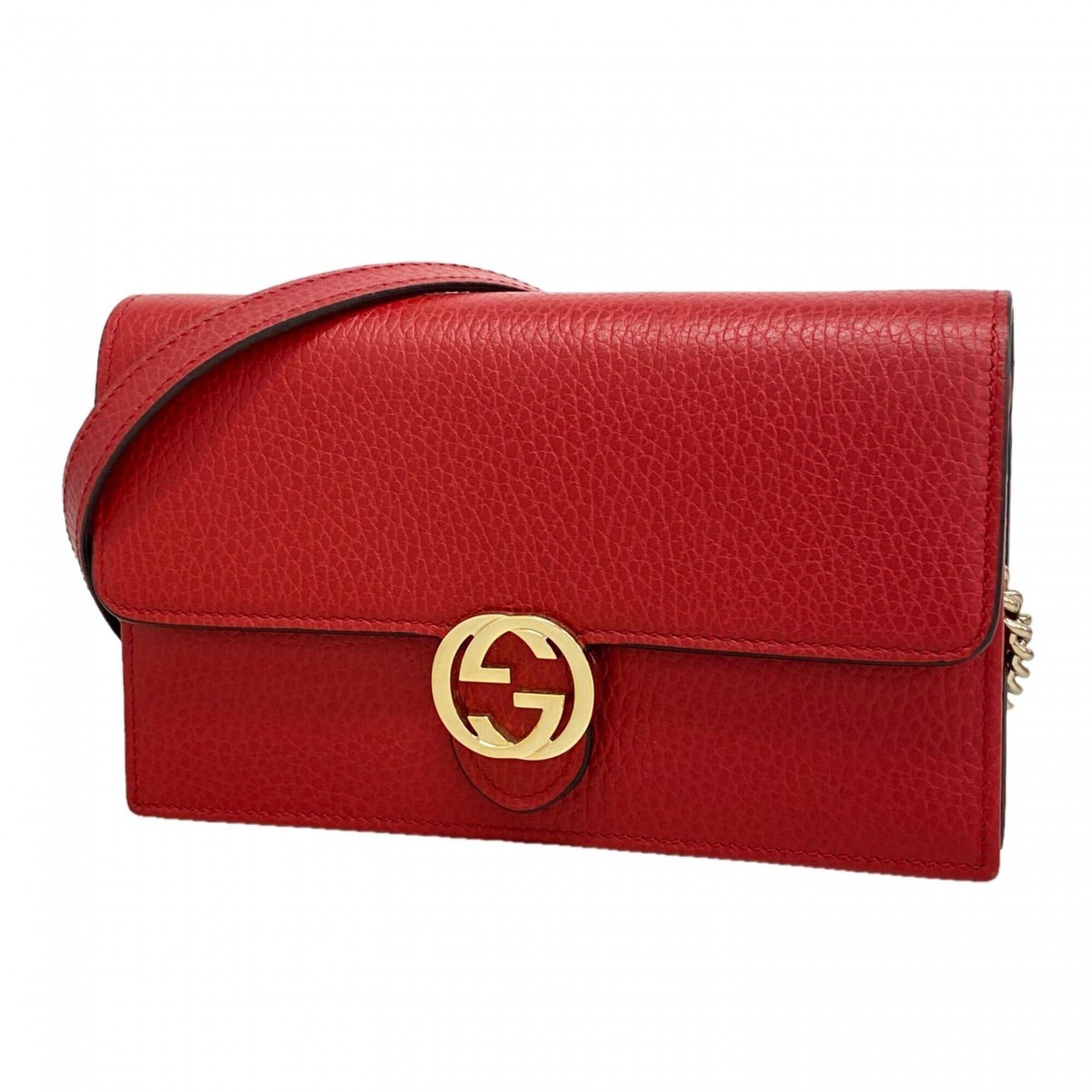 Gucci Red Color Leather Chain/Shoulder Wallet (Pre-Owned)