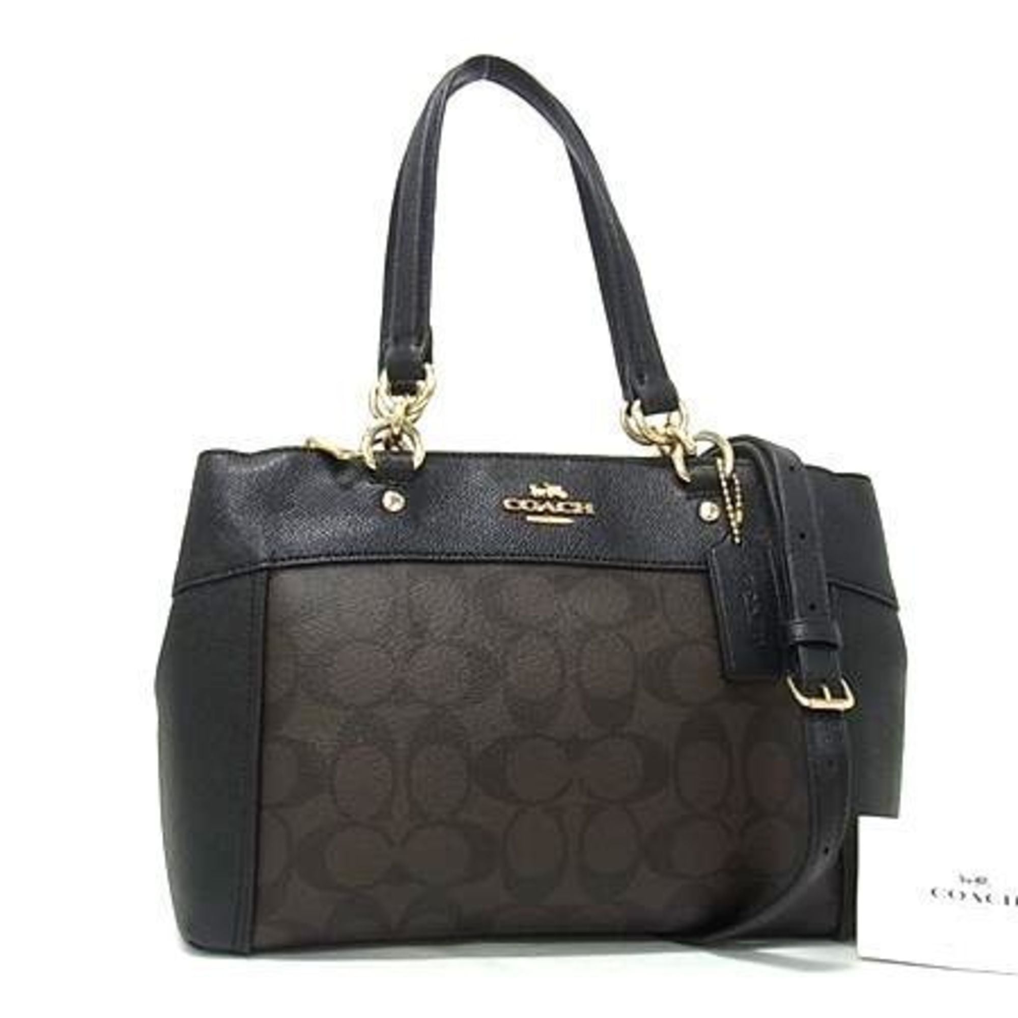 Coach Signature Black Brown Pvc Leather Handbag (Pre-Owned)