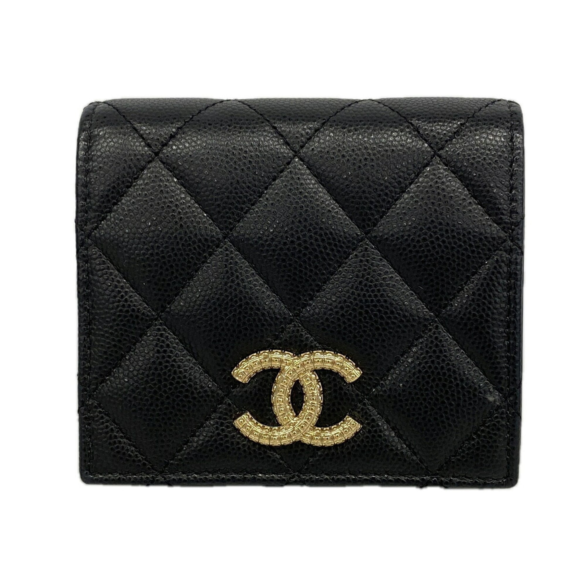 Chanel Black Grained Calfskin Wallet (Bi-Fold) (Pre-Owned)