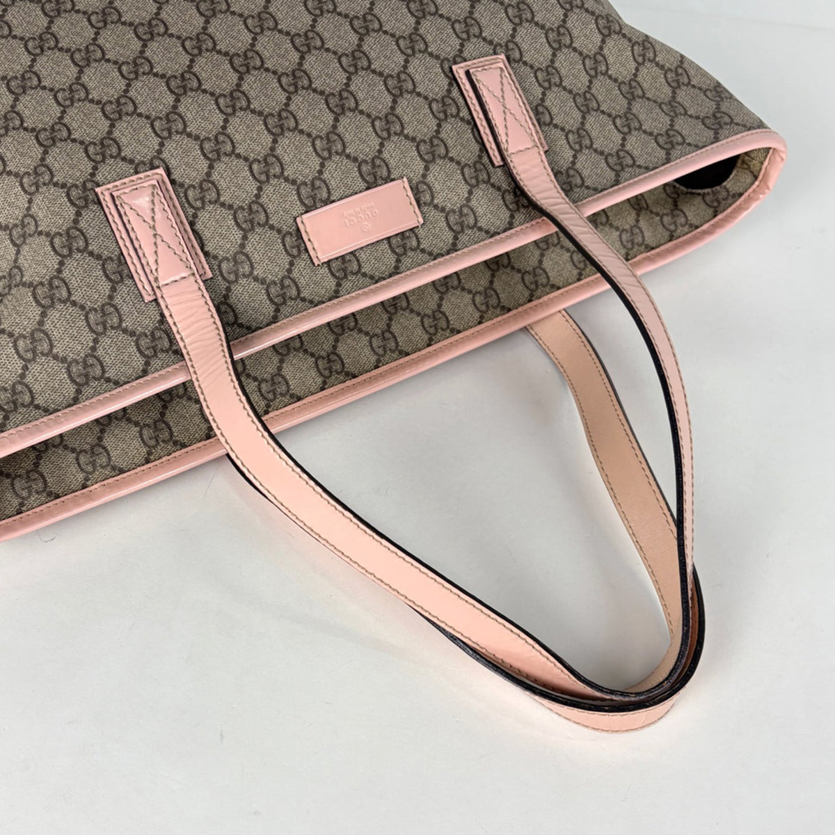 Gucci Beige Pink Coated Canvas Leather Tote Bag (Pre-Owned)