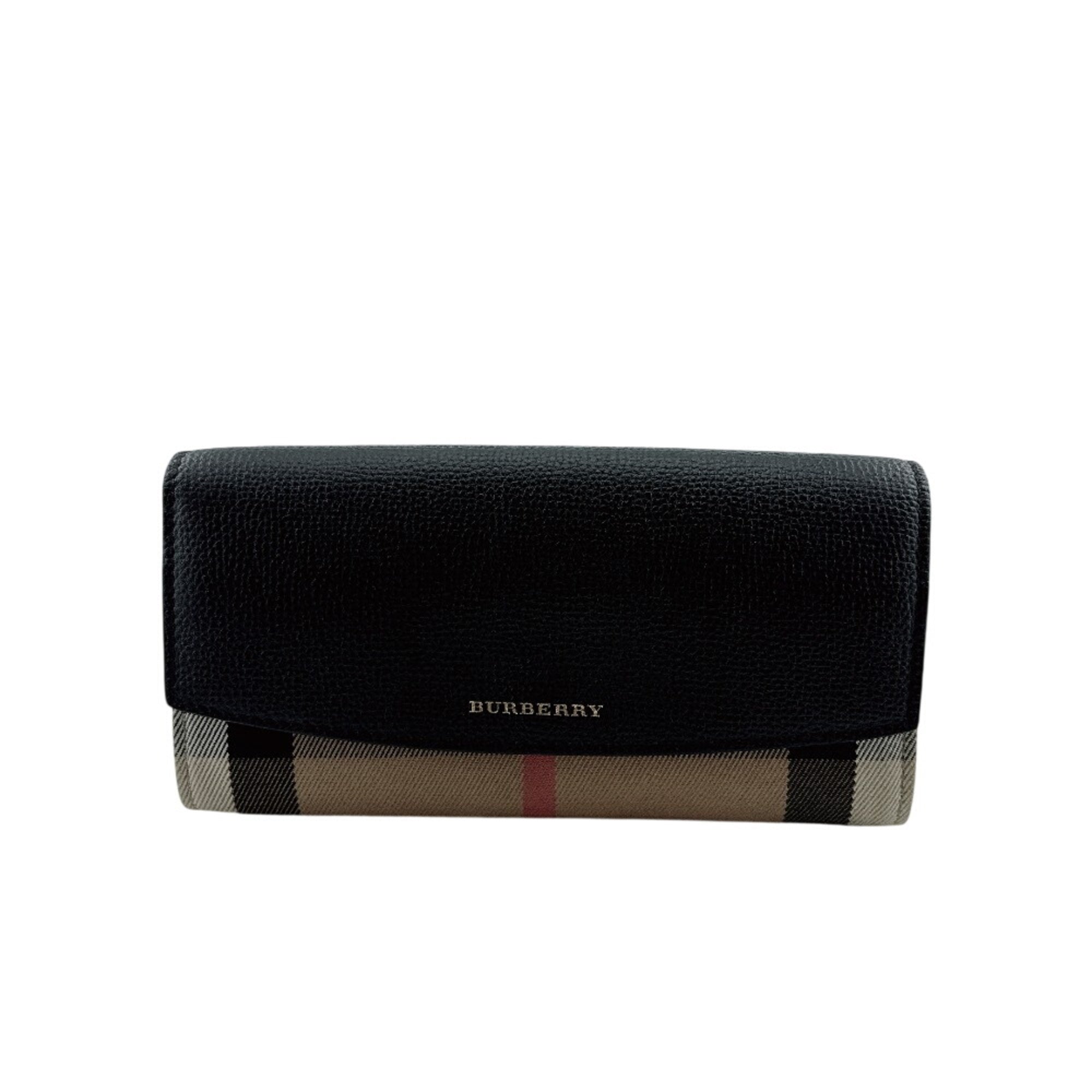 Burberry Black Leather Canvas Long Wallet (Bi-Fold) (Pre-Owned)