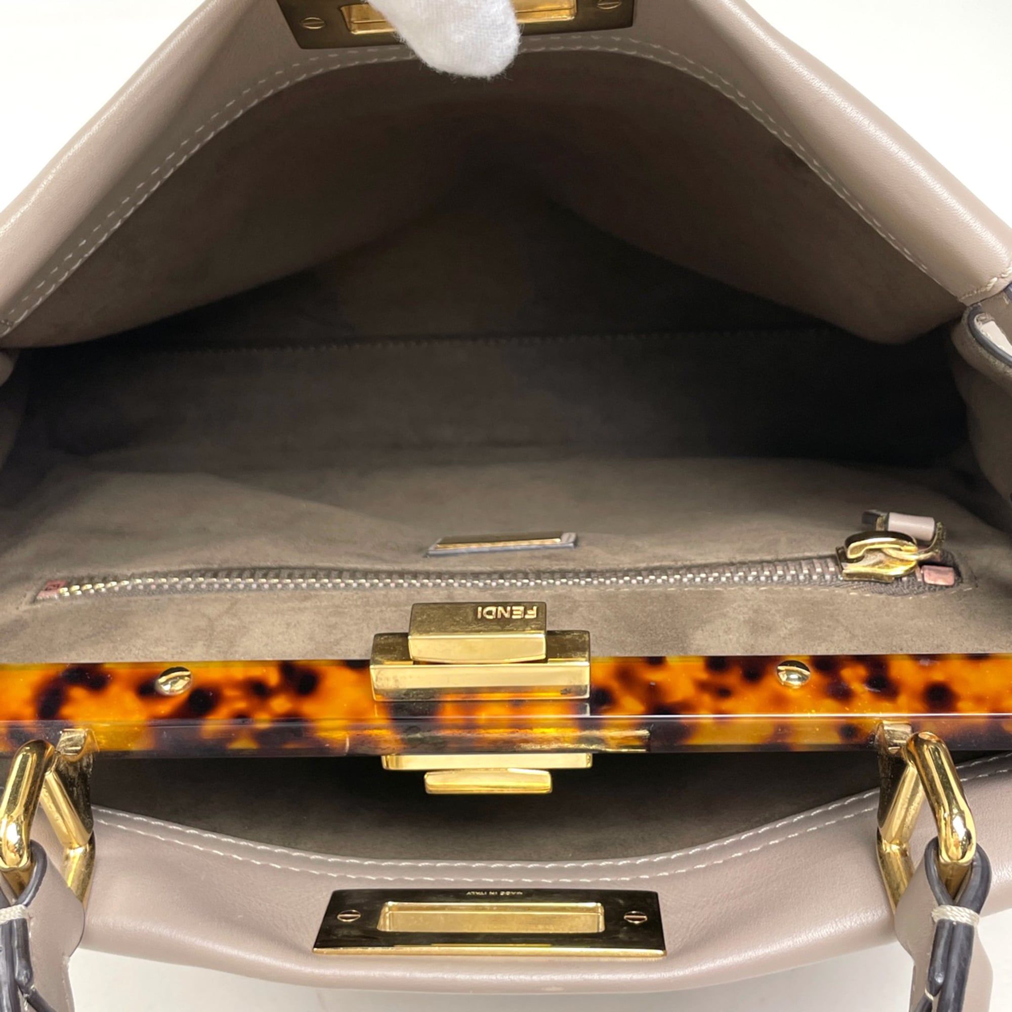 Fendi Peekaboo Grayish Leather Handbag Shoulder Bag (Pre-Owned)