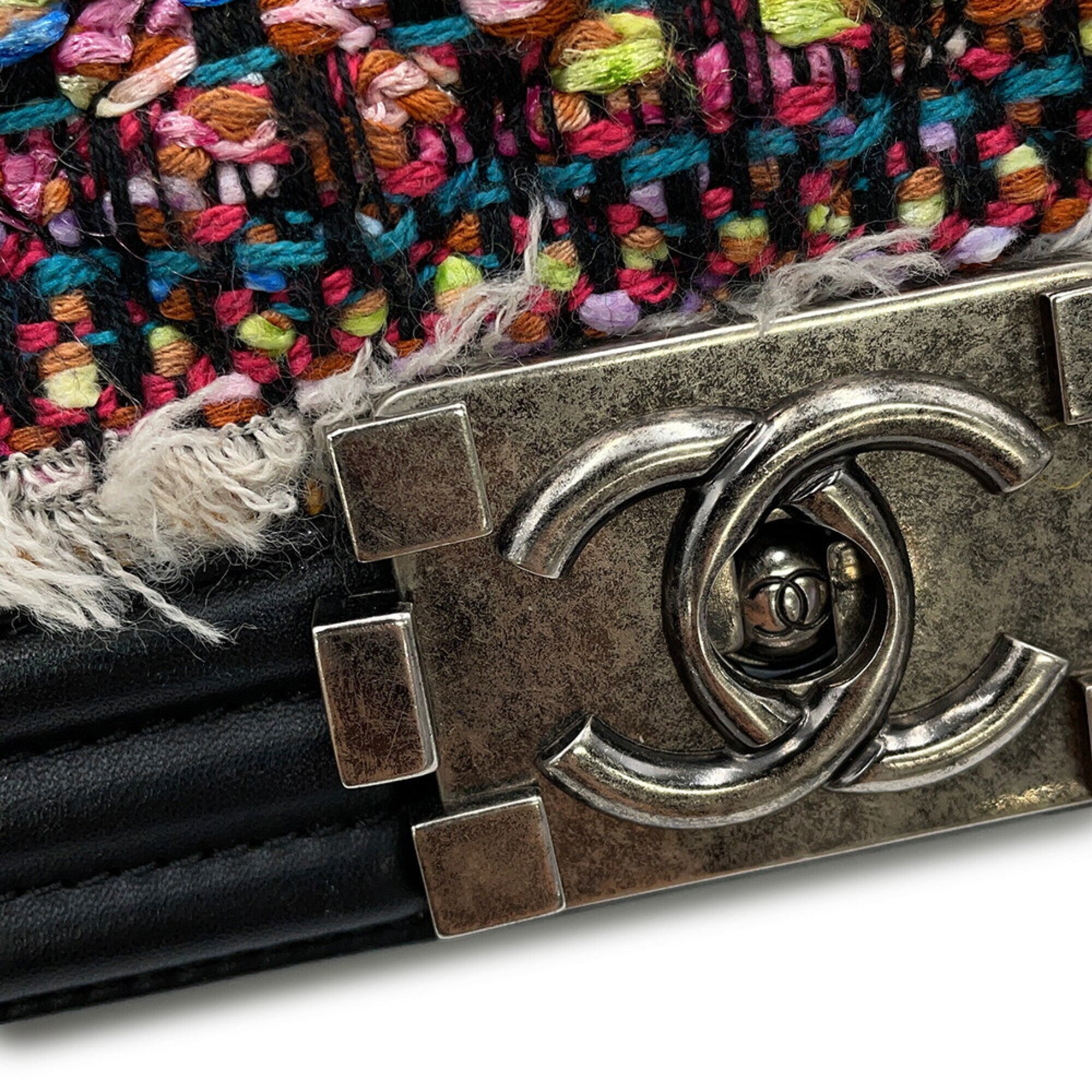 Chanel Black Multi-Color Tweed Leather Handbag Shoulder Bag (Pre-Owned)