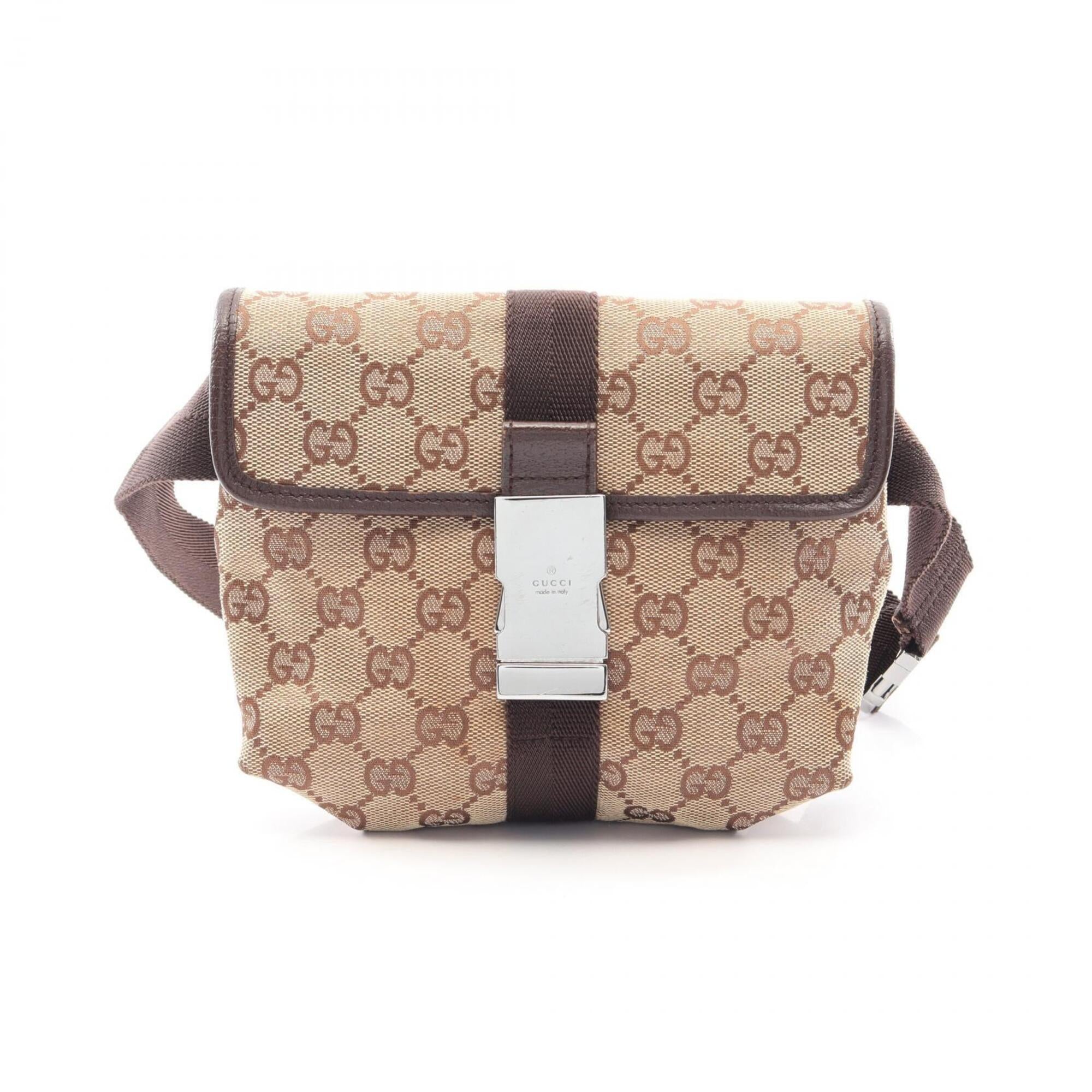 Gucci Beige Brown Canvas Leather Fanny Pack Handbag (Pre-Owned)