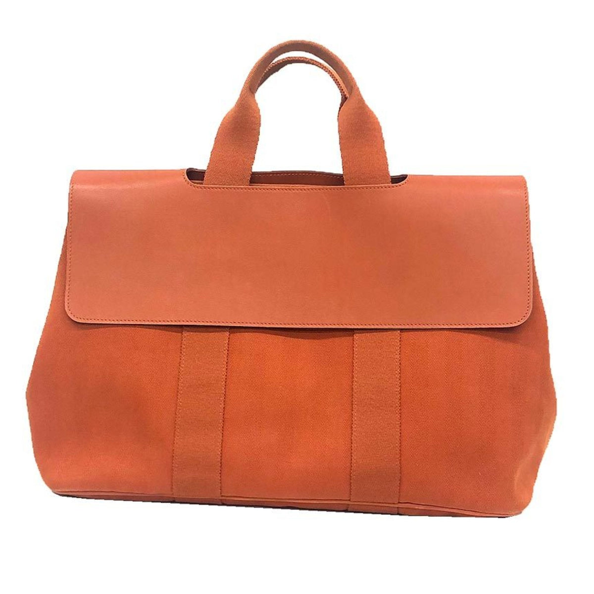 Hermes Valparaiso Orange Toile Chevron Leather Handbag Tote Bag (Pre-Owned)