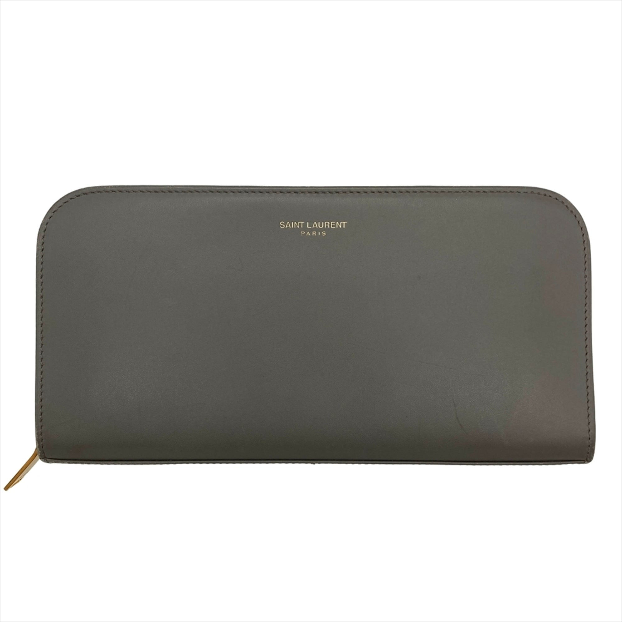 Saint Laurent Gray Leather Long Wallet (Bi-Fold) (Pre-Owned)