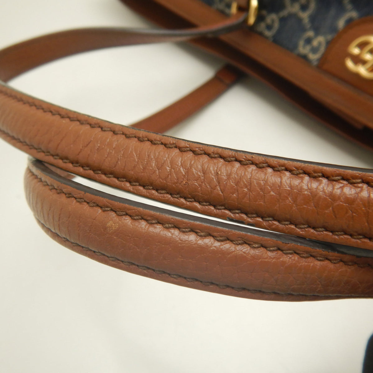 Gucci Ophidia Blue Brown Denim Leather Tote Bag (Pre-Owned)