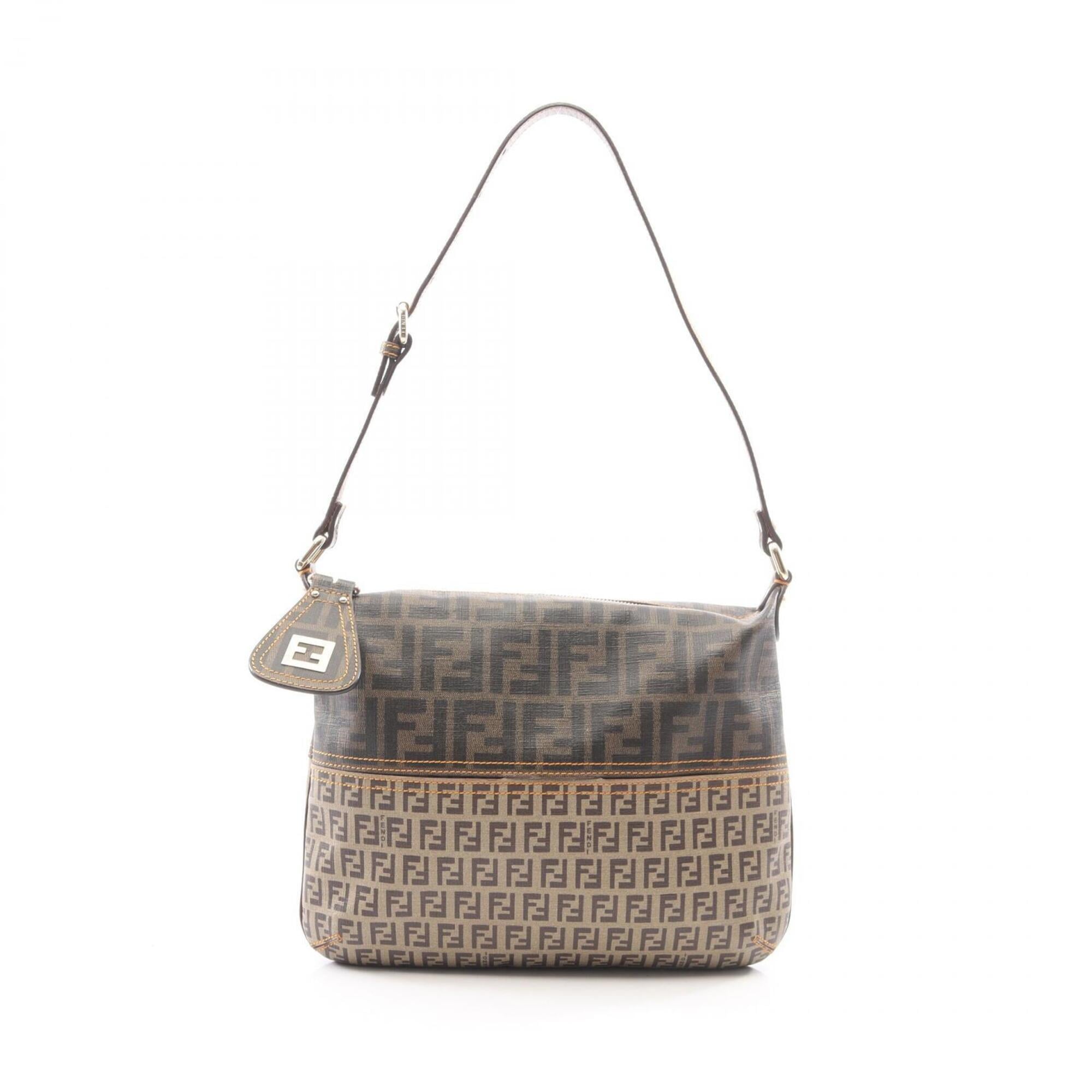 Fendi Beige Black Brown Canvas Leather Handbag Shoulder Bag (Pre-Owned)