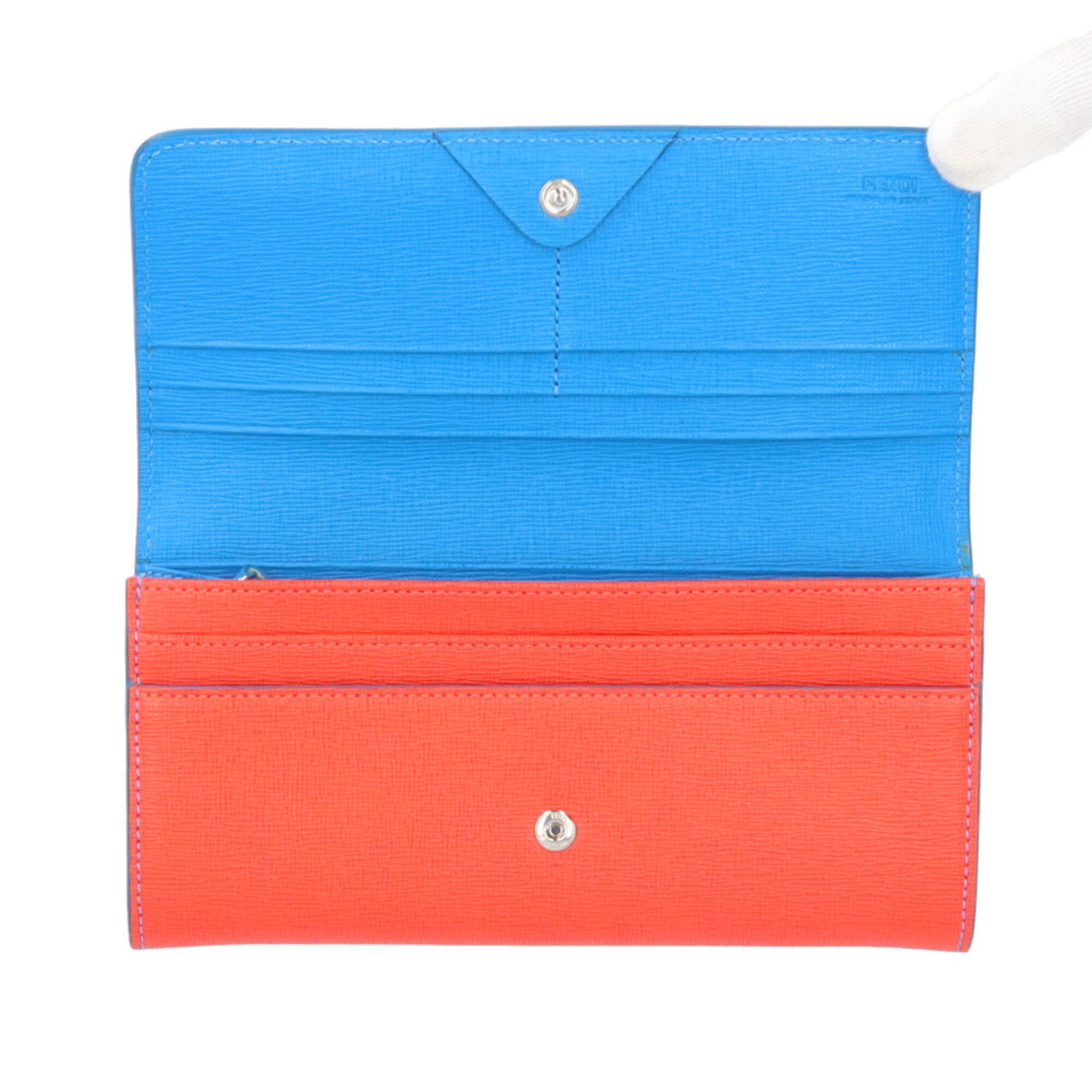 Fendi Blue Pink Red Color Leather Long Wallet (Bi-Fold) (Pre-Owned)
