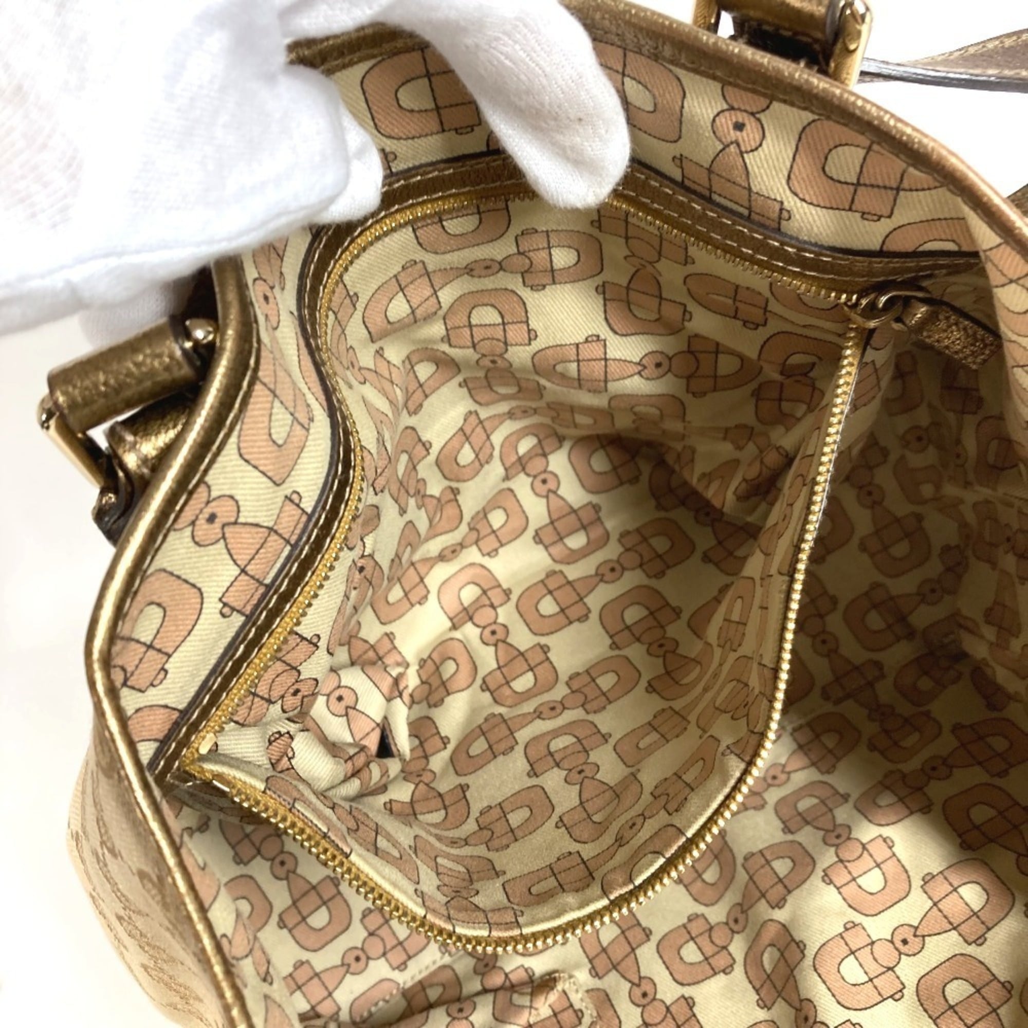 Gucci Beige Gg Canvas Leather Shoulder Bag Tote Bag (Pre-Owned)