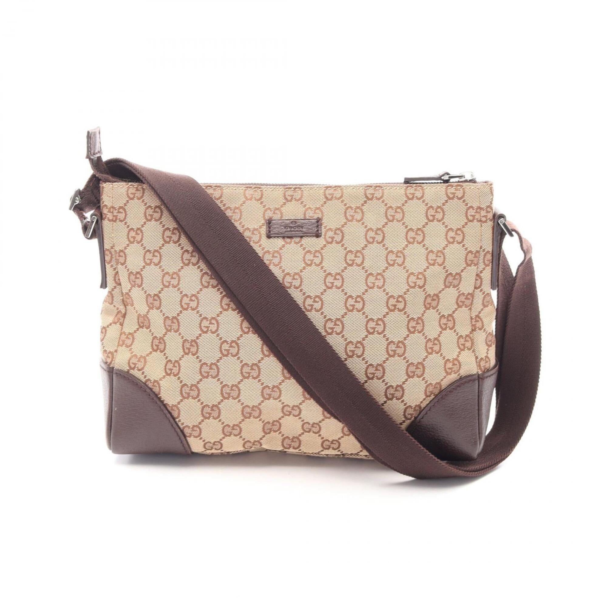 Gucci Beige Brown Canvas Leather Handbag Shoulder Bag (Pre-Owned)