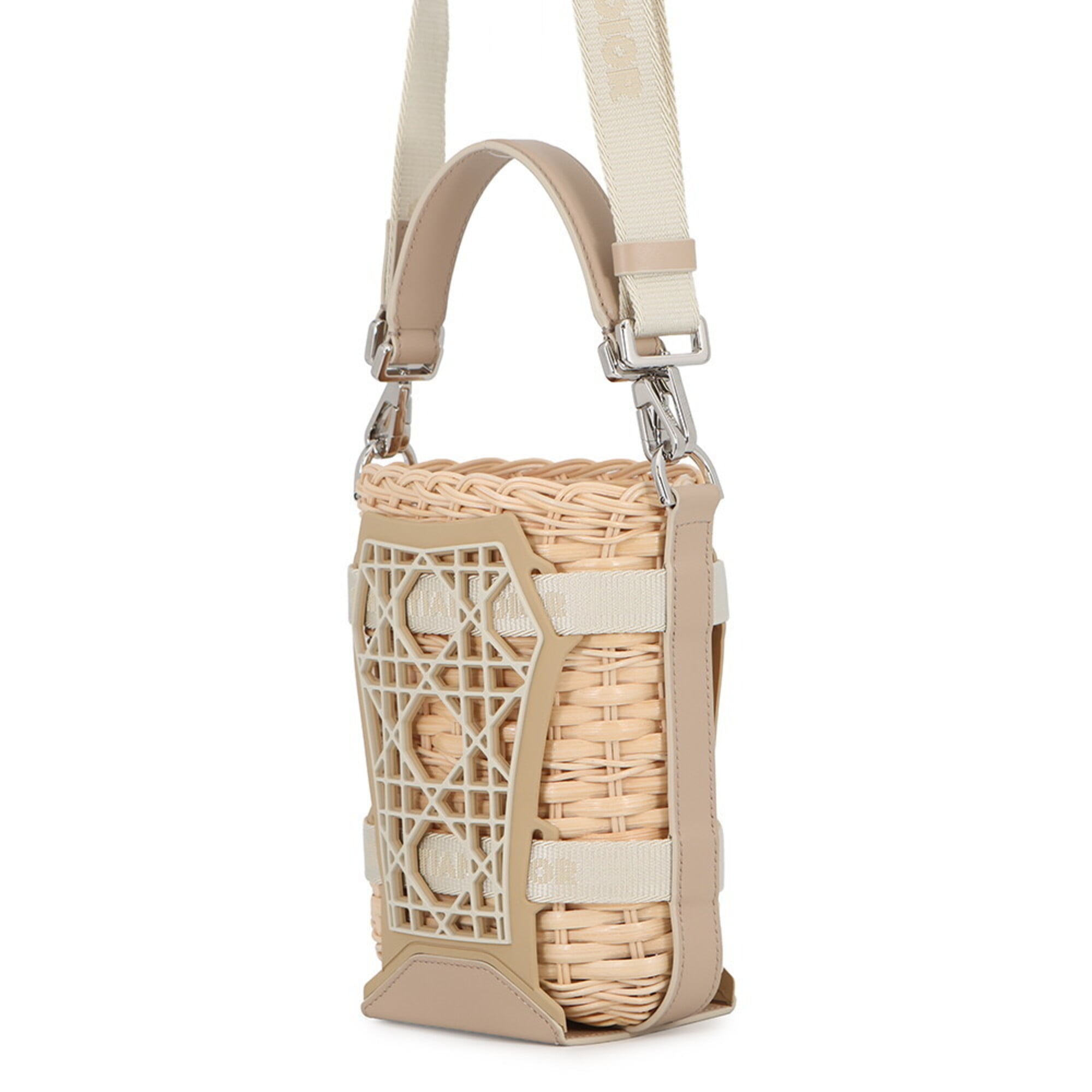 Christian Dior Beige Rattan Rubber Leather Basket Handbag (Pre-Owned)