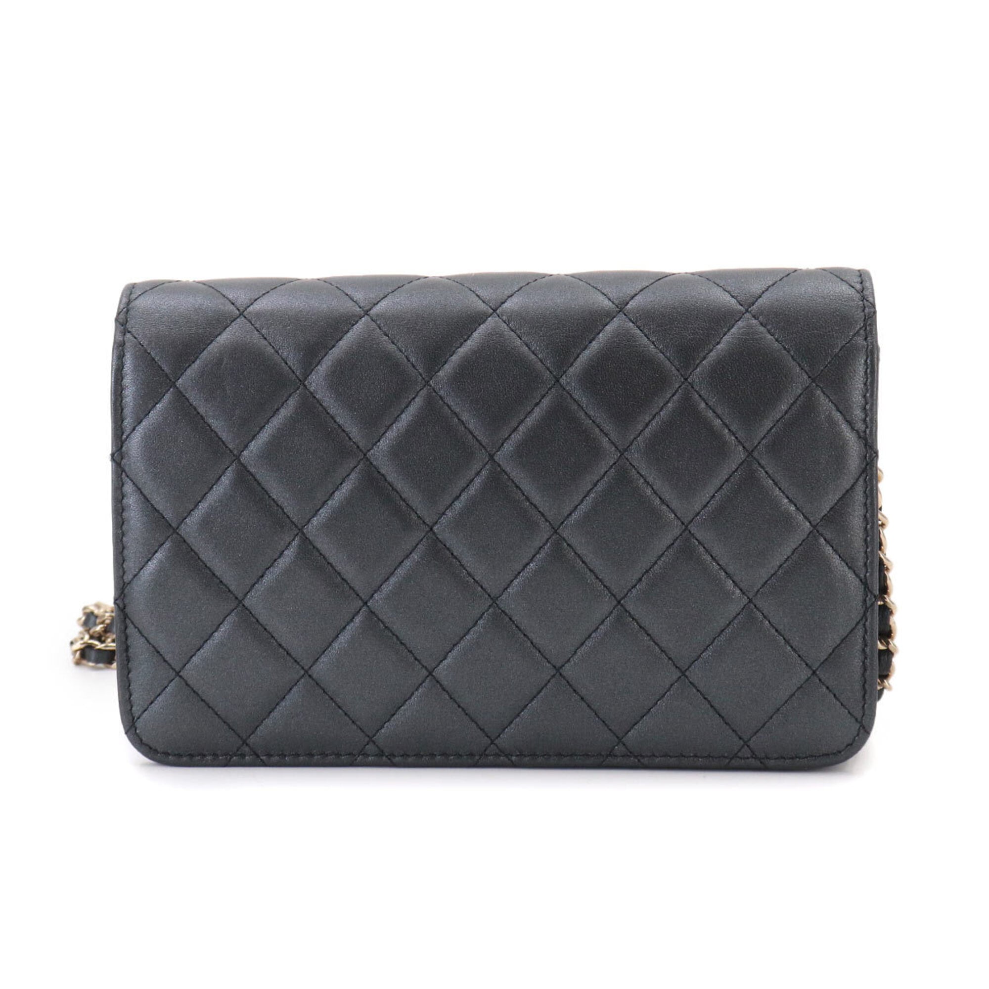 Chanel Matelasse Metallic Gray Leather Chain/Shoulder Wallet (Pre-Owned)