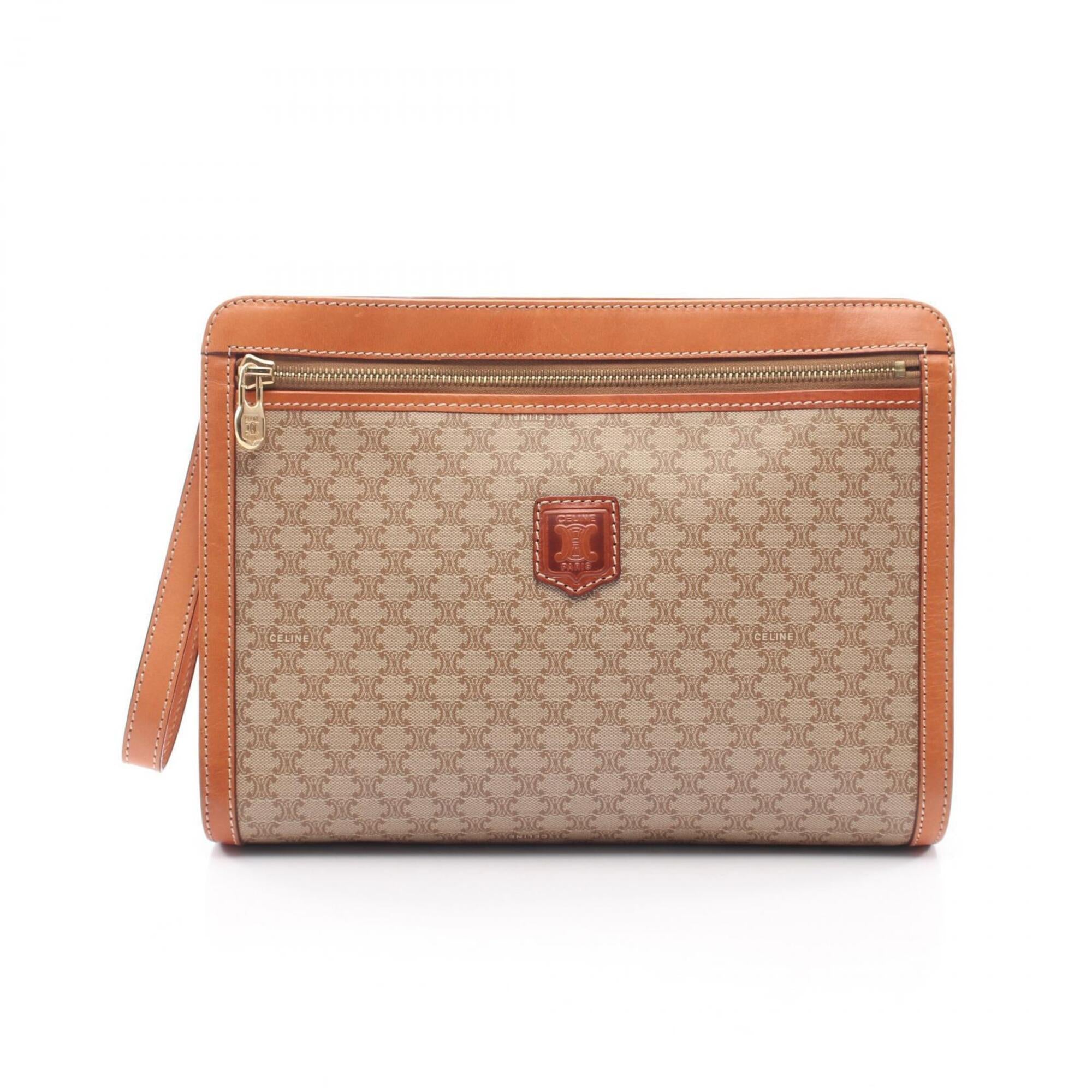 Celine Macadam Beige Brown Coated Canvas Clutch Bag Handbag (Pre-Owned)