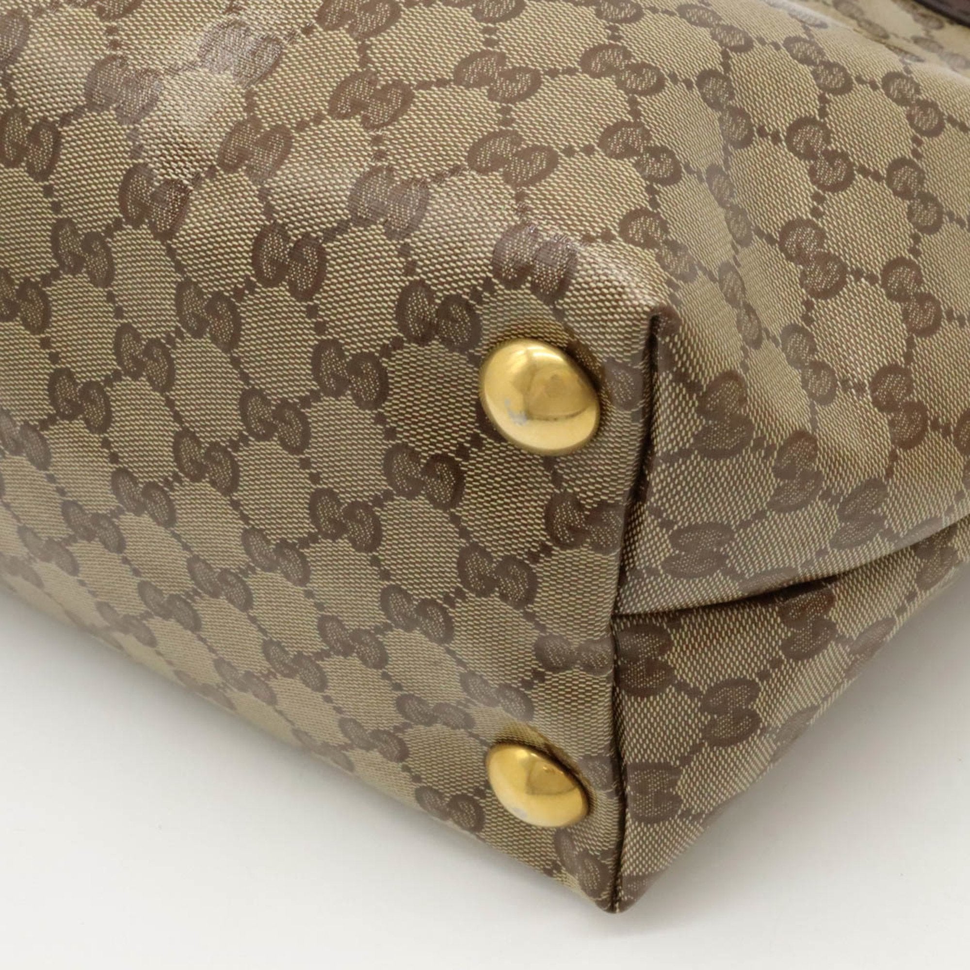 Gucci Beige Dark Beige Coated Canvas Leather Shoulder Bag Tote Bag (Pre-Owned)