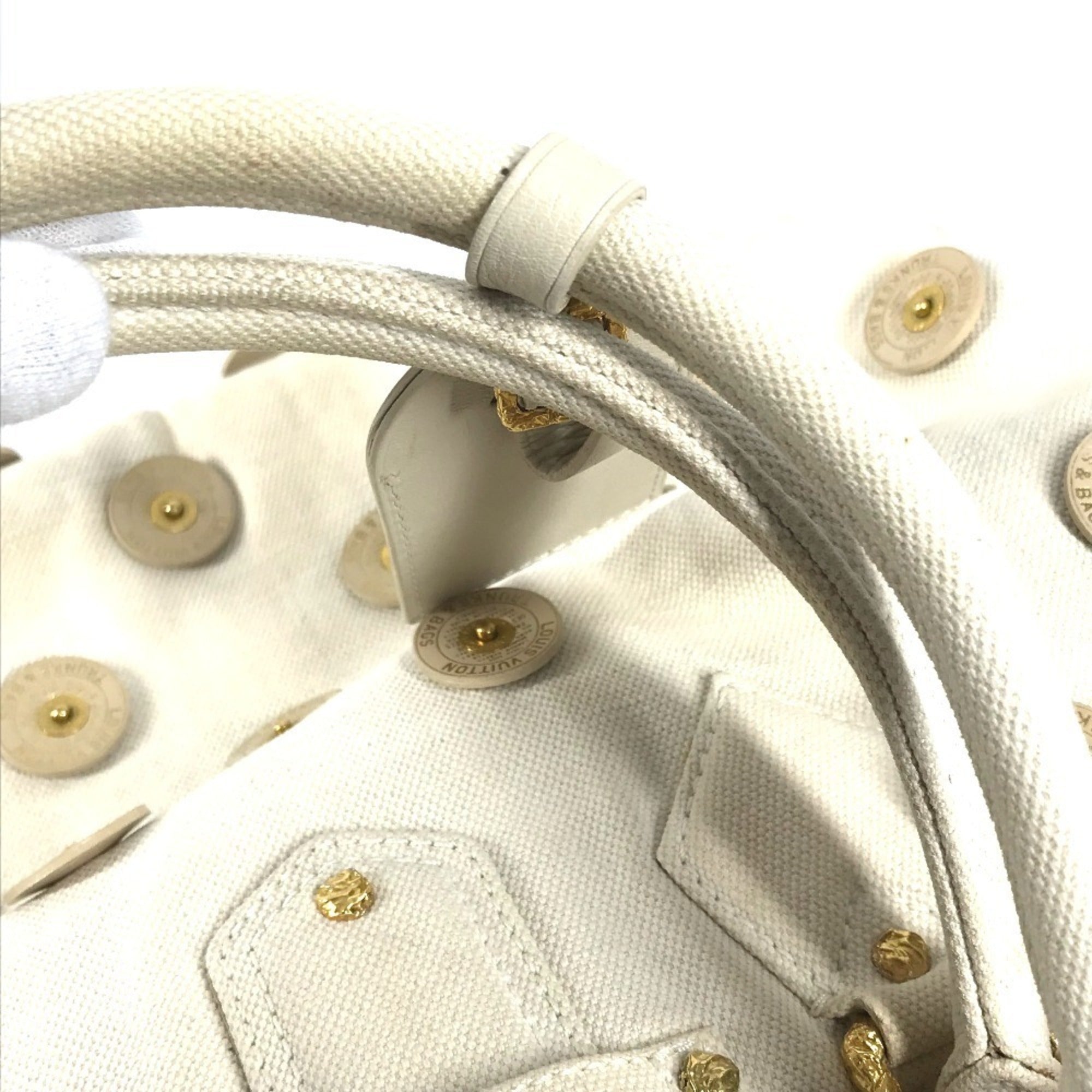 Louis Vuitton White Canvas Boston Bag Handbag Shoulder Bag (Pre-Owned)