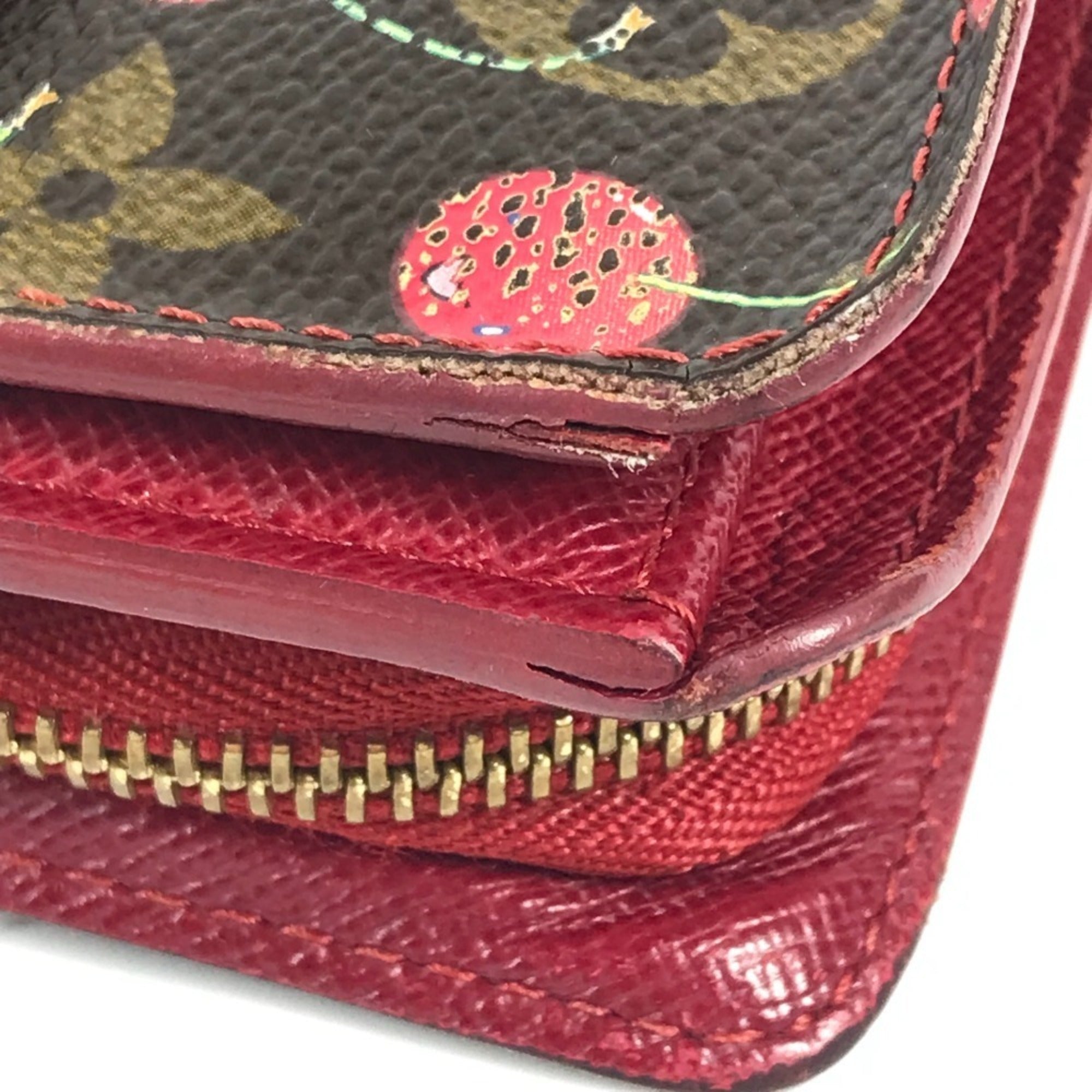 Louis Vuitton Brown Red Color Monogram Cherry Blossom Canvas Wallet (Bi-Fold) (Pre-Owned)