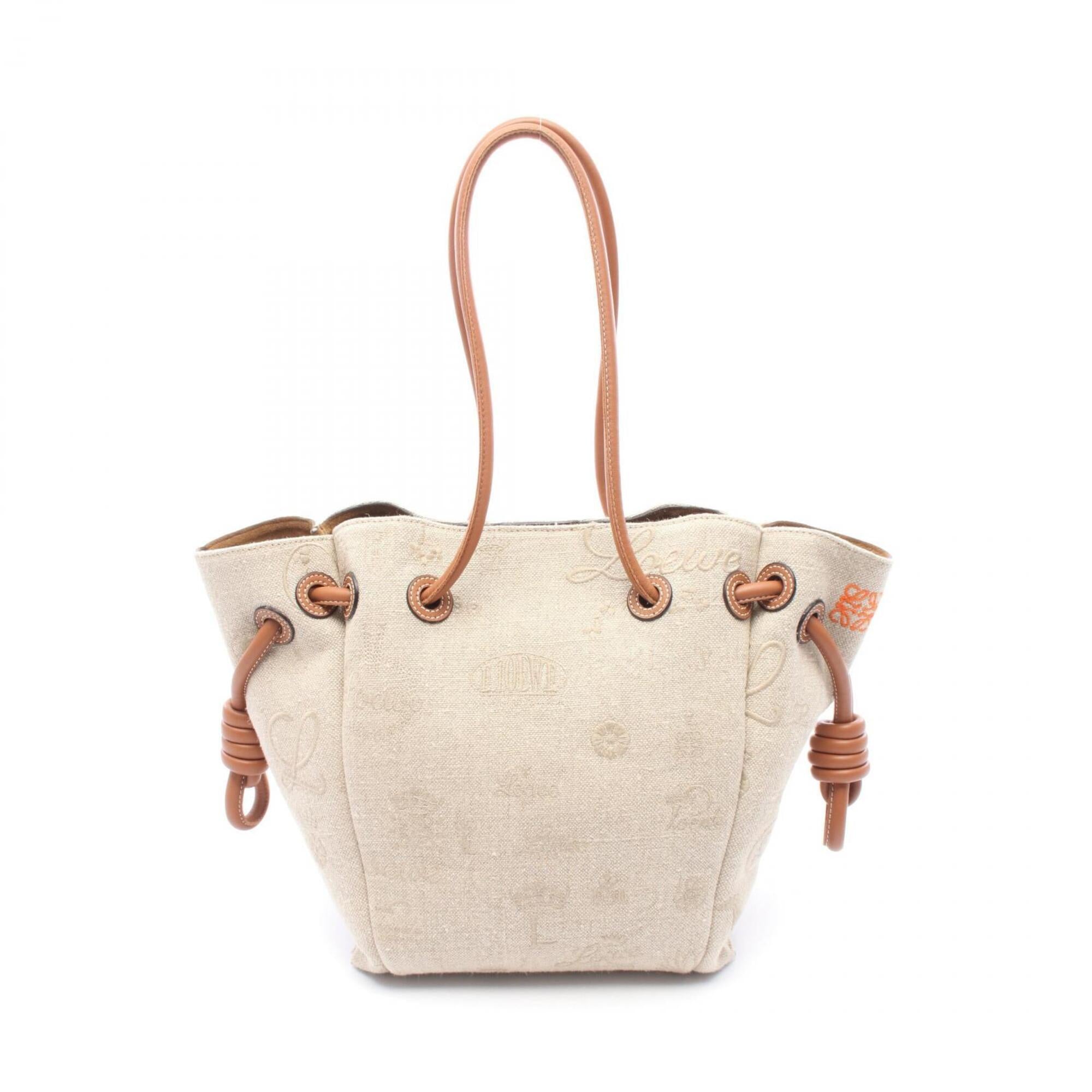 Loewe Flamenco Beige Brown Canvas Leather Handbag Tote Bag (Pre-Owned)